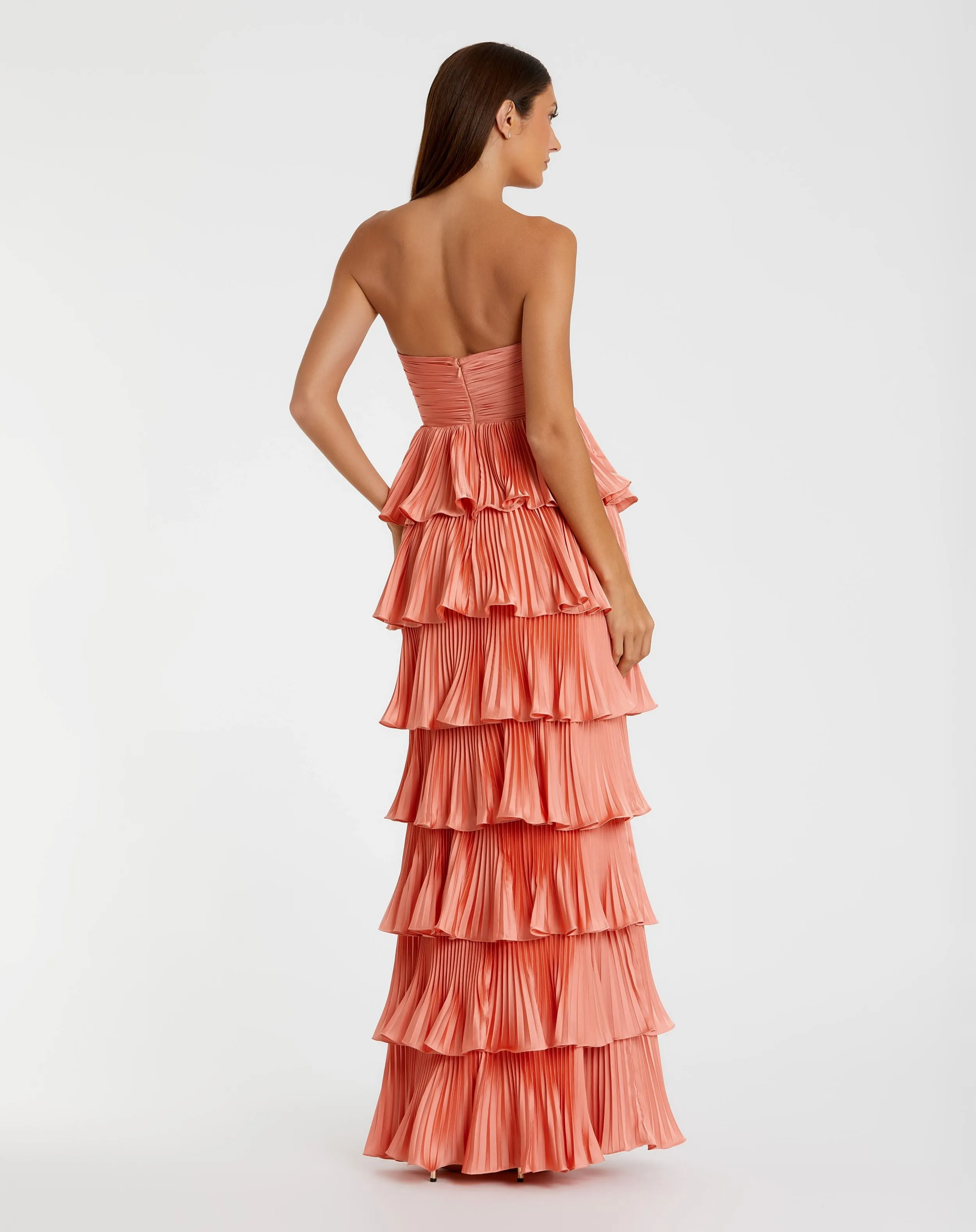 Pink Pleated Charmeuse Strapless Tiered Ruffle Gown sold by Mac Duggal product image thumbnail 3