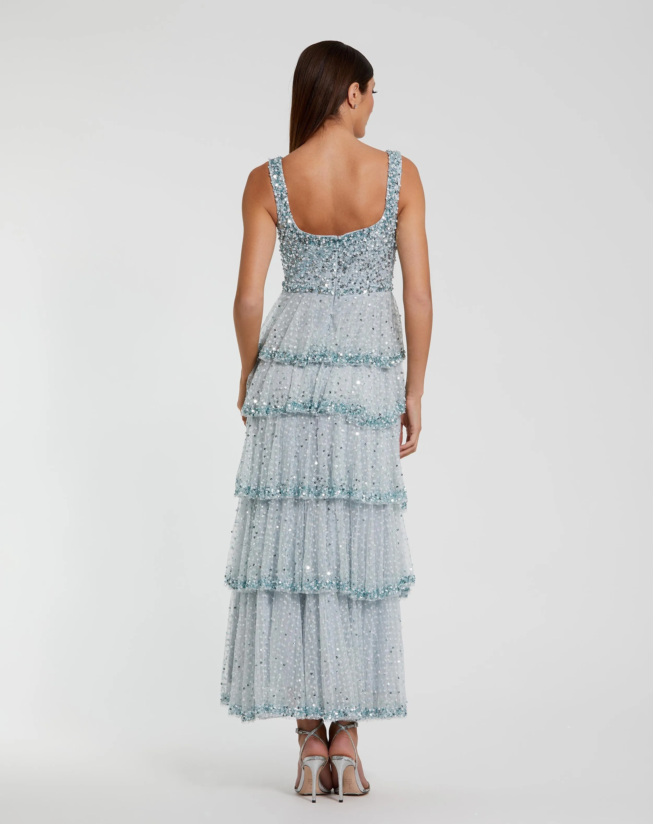 Blue Embellished Net Tiered Ruffle Scoop Neck Dress sold by Mac Duggal product image thumbnail 3