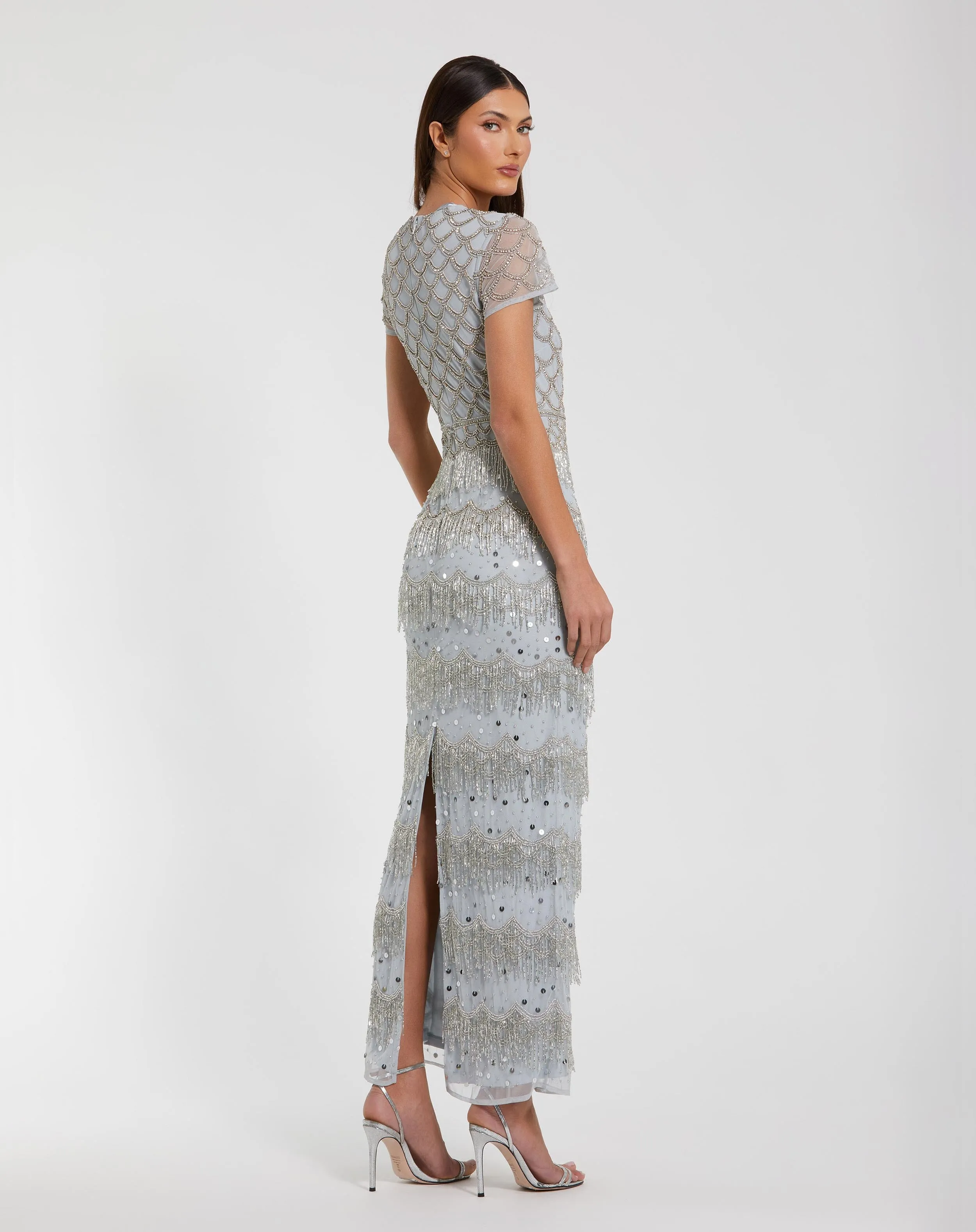 Blue Fringe Embellished Mesh Ankle Length Dress sold by Mac Duggal product image thumbnail 3