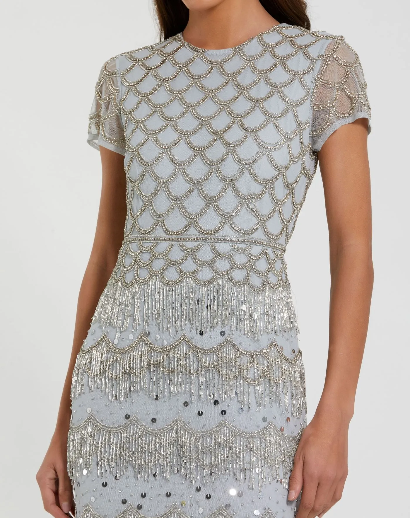 Blue Fringe Embellished Mesh Ankle Length Dress sold by Mac Duggal product image thumbnail 2