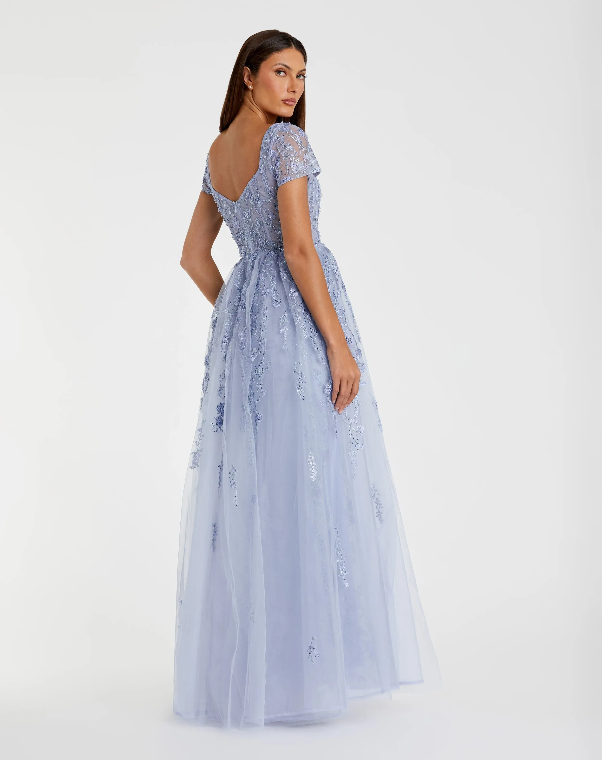 Blue Embroidered Beaded A-Line Gown with Overskirt sold by Mac Duggal product image thumbnail 3