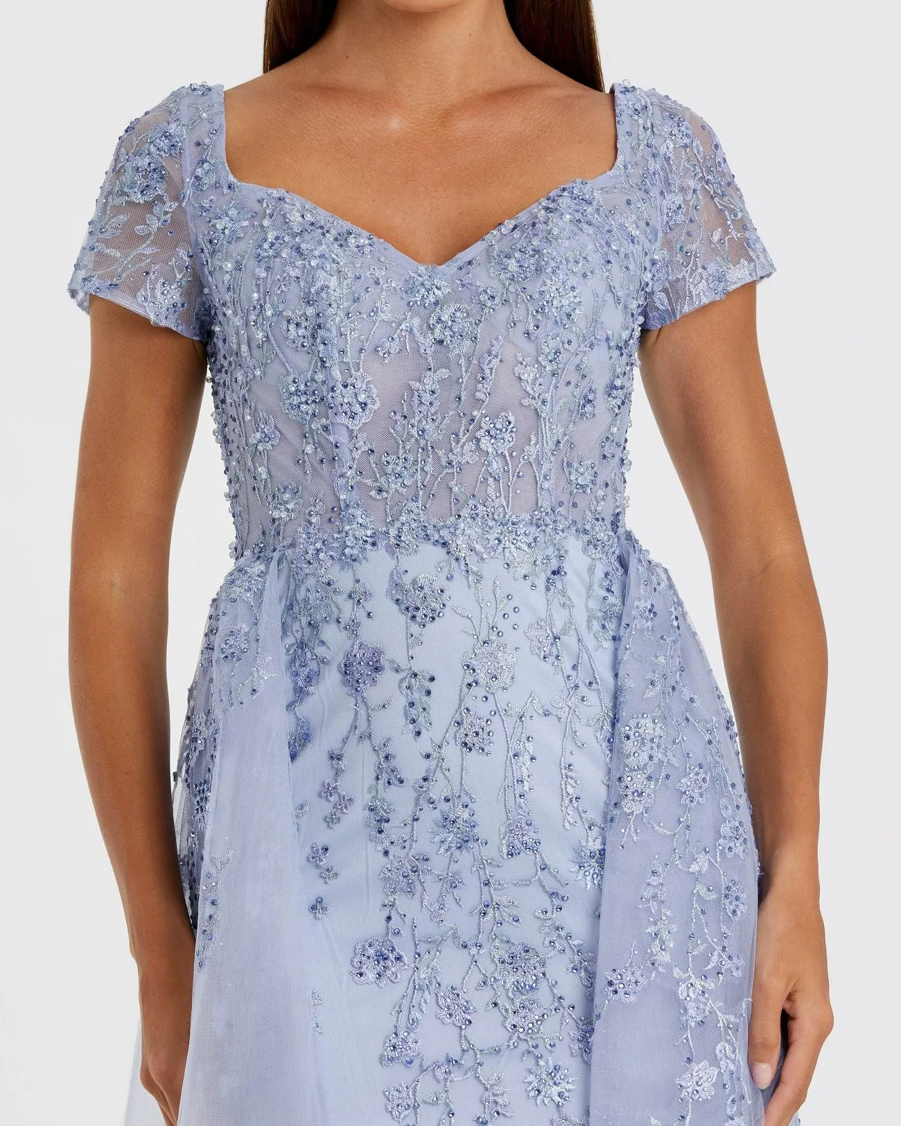 Blue Embroidered Beaded A-Line Gown with Overskirt sold by Mac Duggal product image thumbnail 2