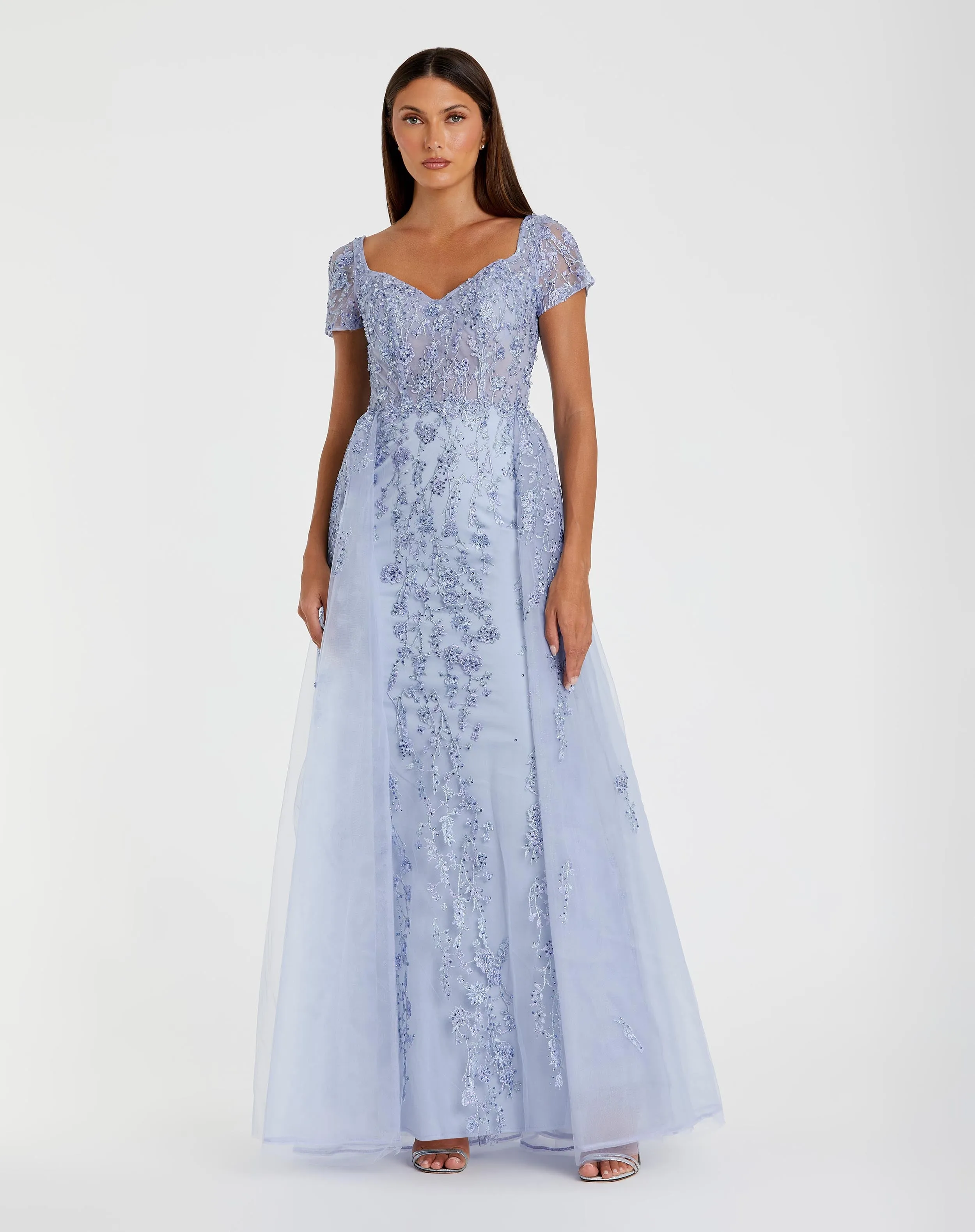 Blue Embroidered Beaded A-Line Gown with Overskirt sold by Mac Duggal