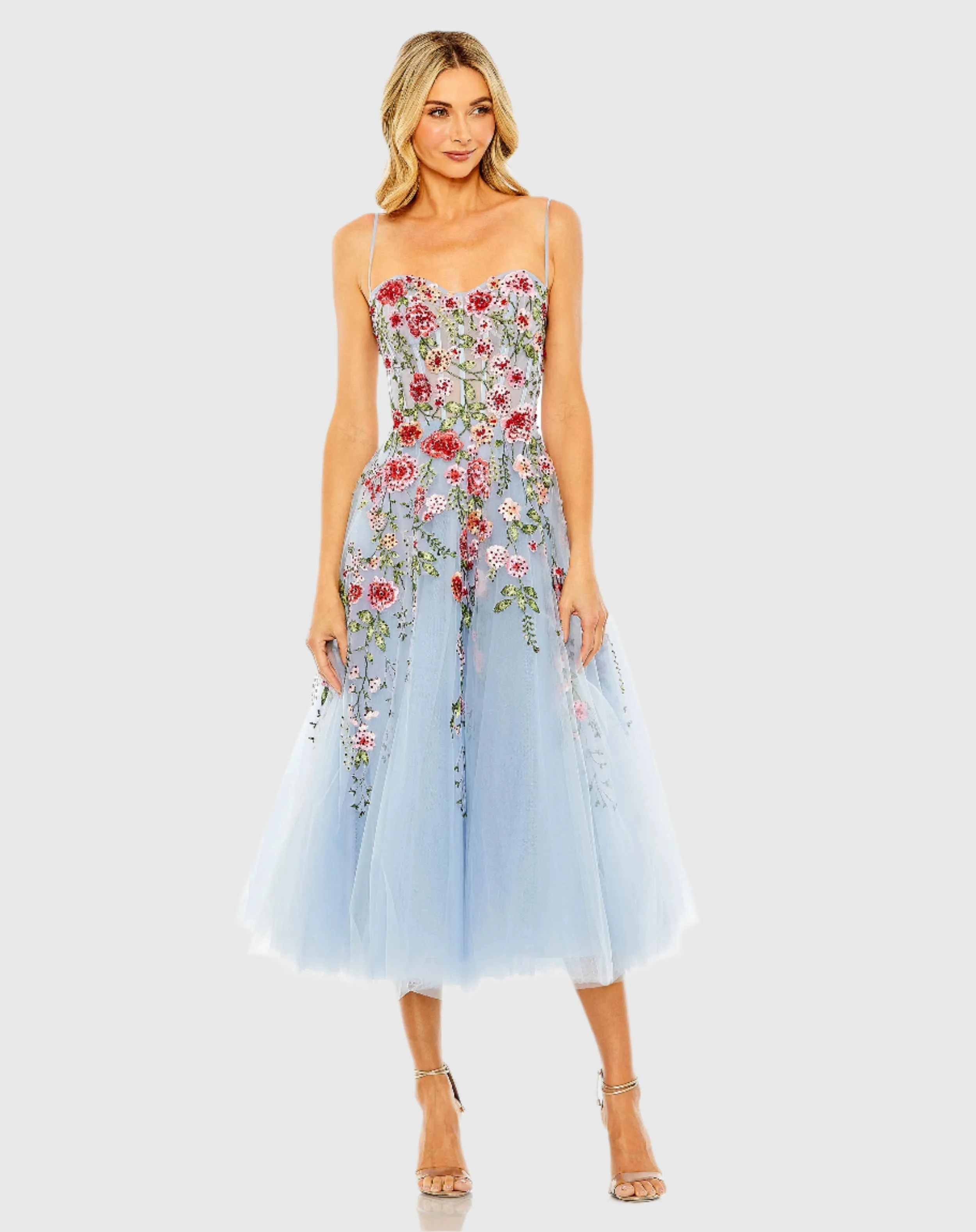 Blue Bustier Embroidered Floral A-Line Dress sold by Mac Duggal