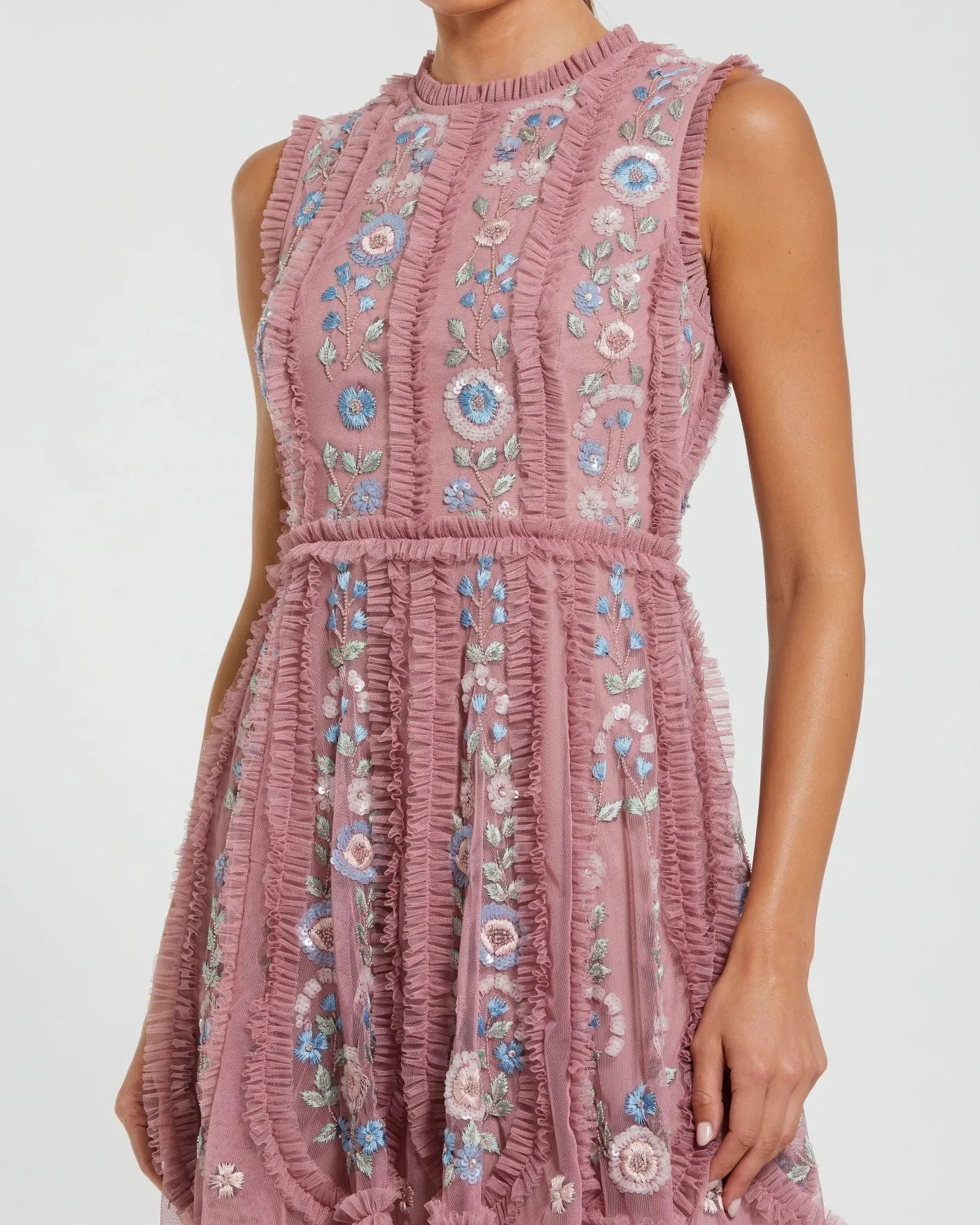 Pink Sleeveless High Neck Embroidered Mini Dress sold by Mac Duggal product image thumbnail 2