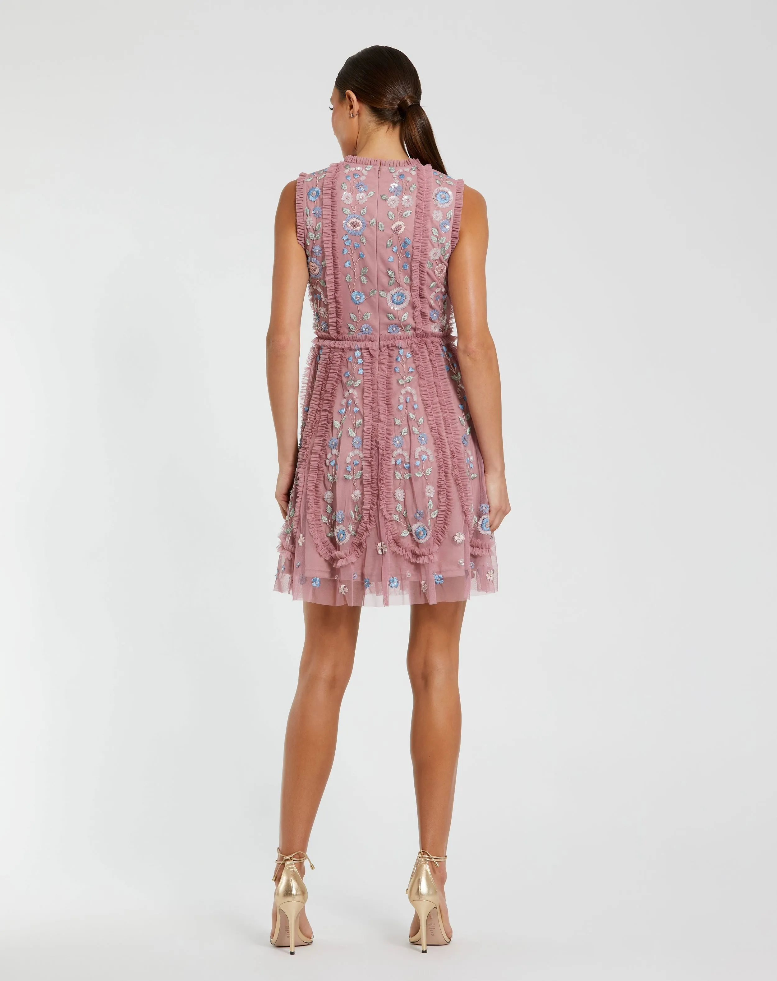 Pink Sleeveless High Neck Embroidered Mini Dress sold by Mac Duggal product image thumbnail 3