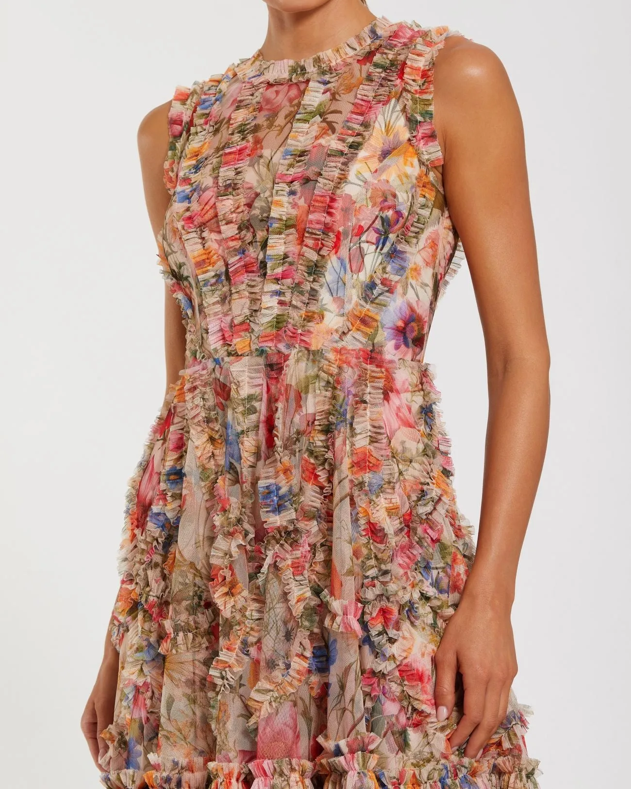 Multicolor Micro Ruffle High Neck A-Line Mini Dress sold by Mac Duggal product image thumbnail 2