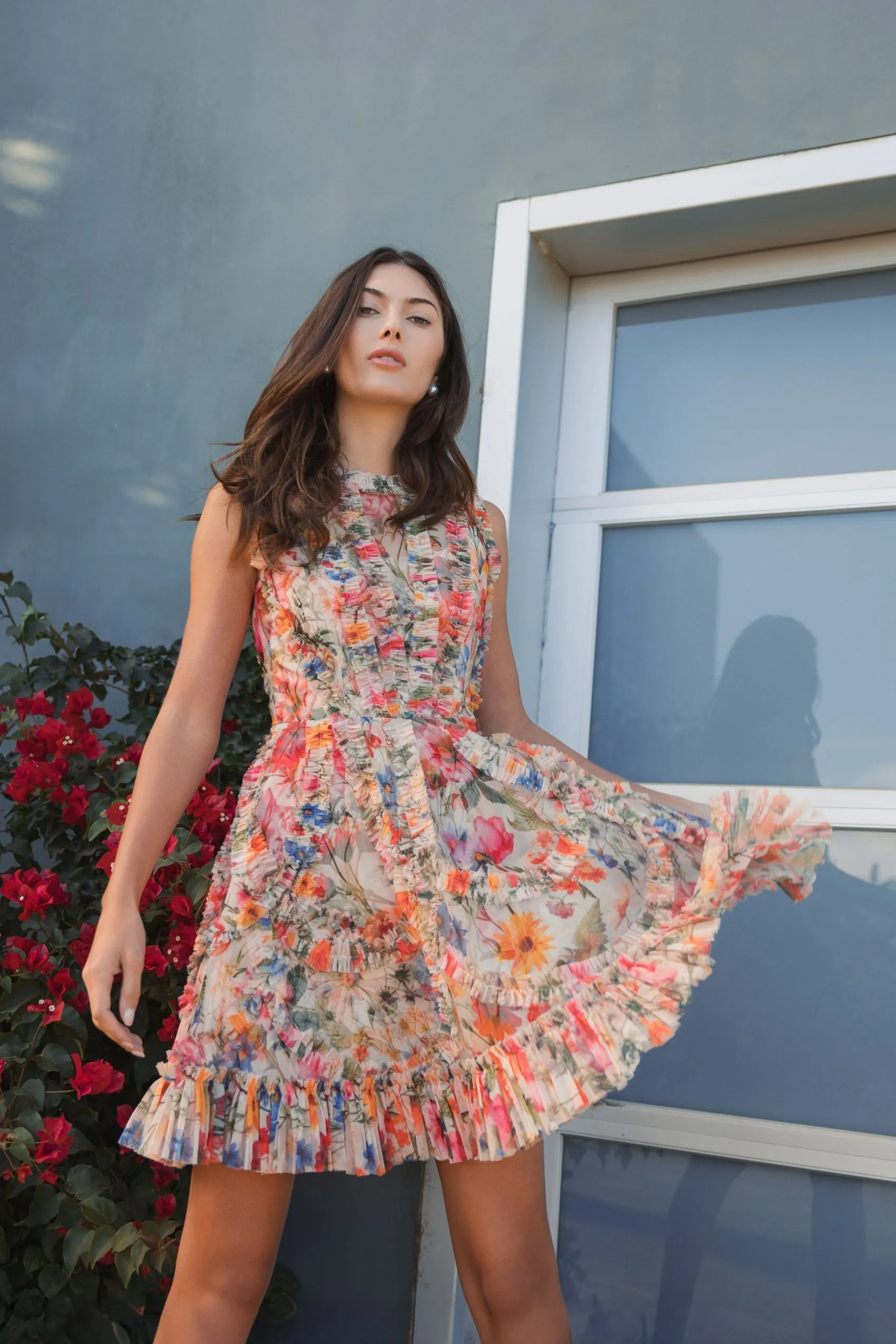 Multicolor Micro Ruffle High Neck A-Line Mini Dress sold by Mac Duggal product image thumbnail 4