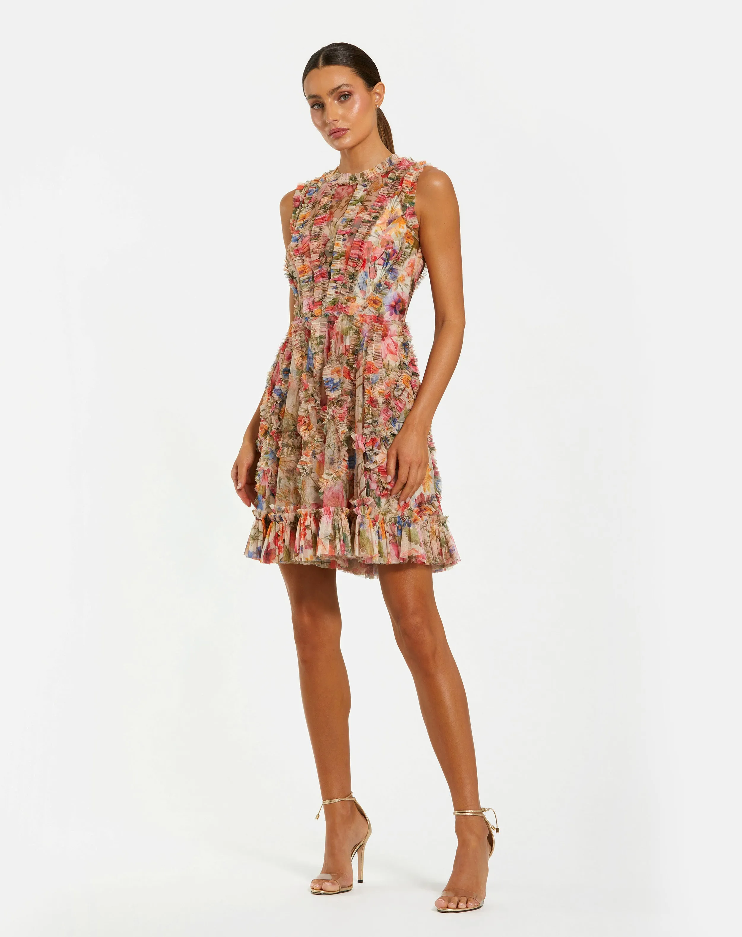 Multicolor Micro Ruffle High Neck A-Line Mini Dress sold by Mac Duggal