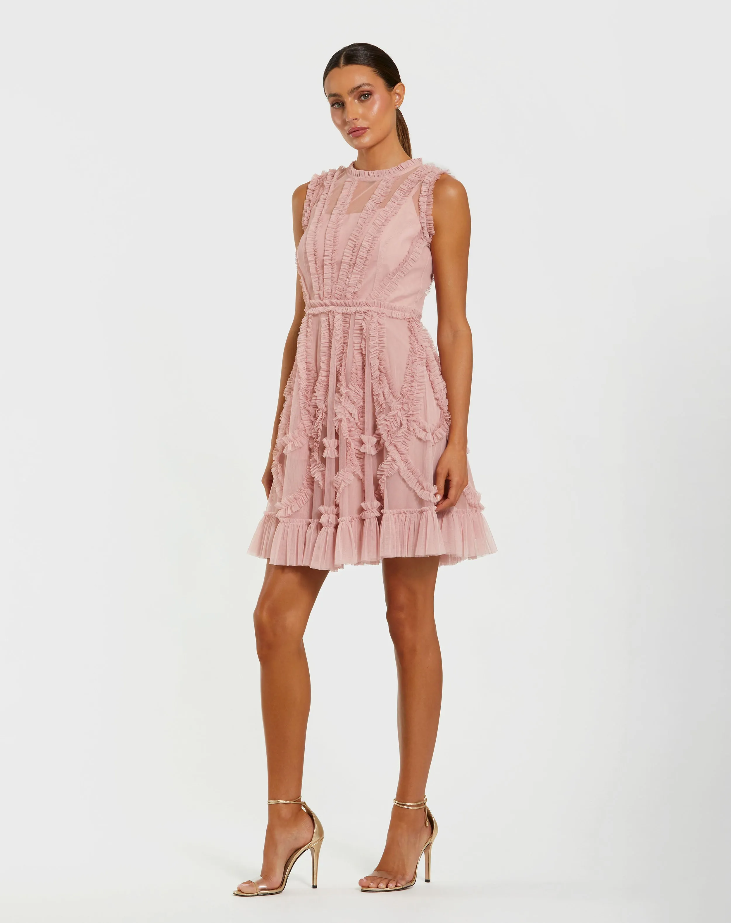 Pink High Neck Sleeveless Micro Ruffle Mini Dress sold by Mac Duggal