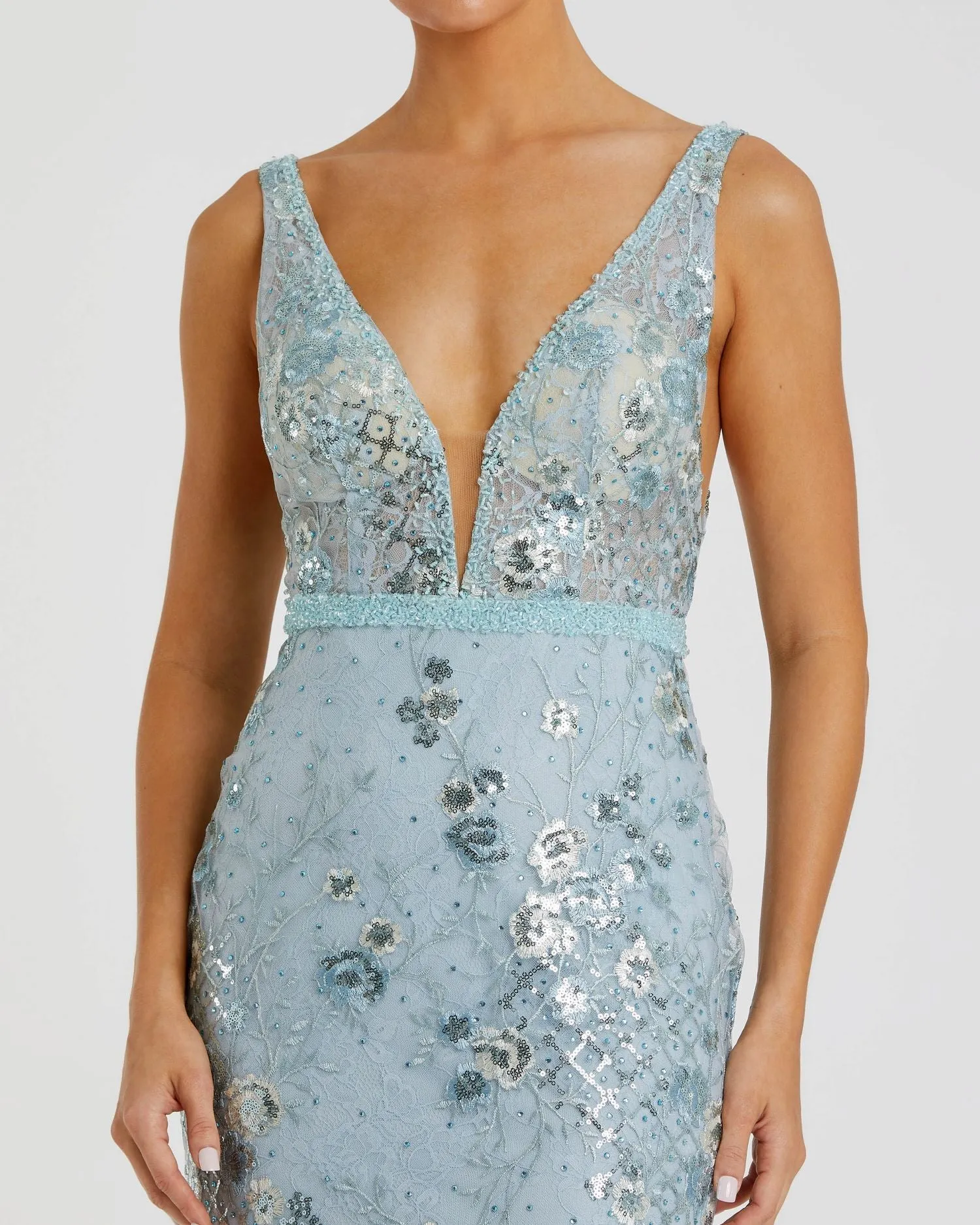 Blue Embellished Sleeveless Plunge Neck Gown sold by Mac Duggal product image thumbnail 2