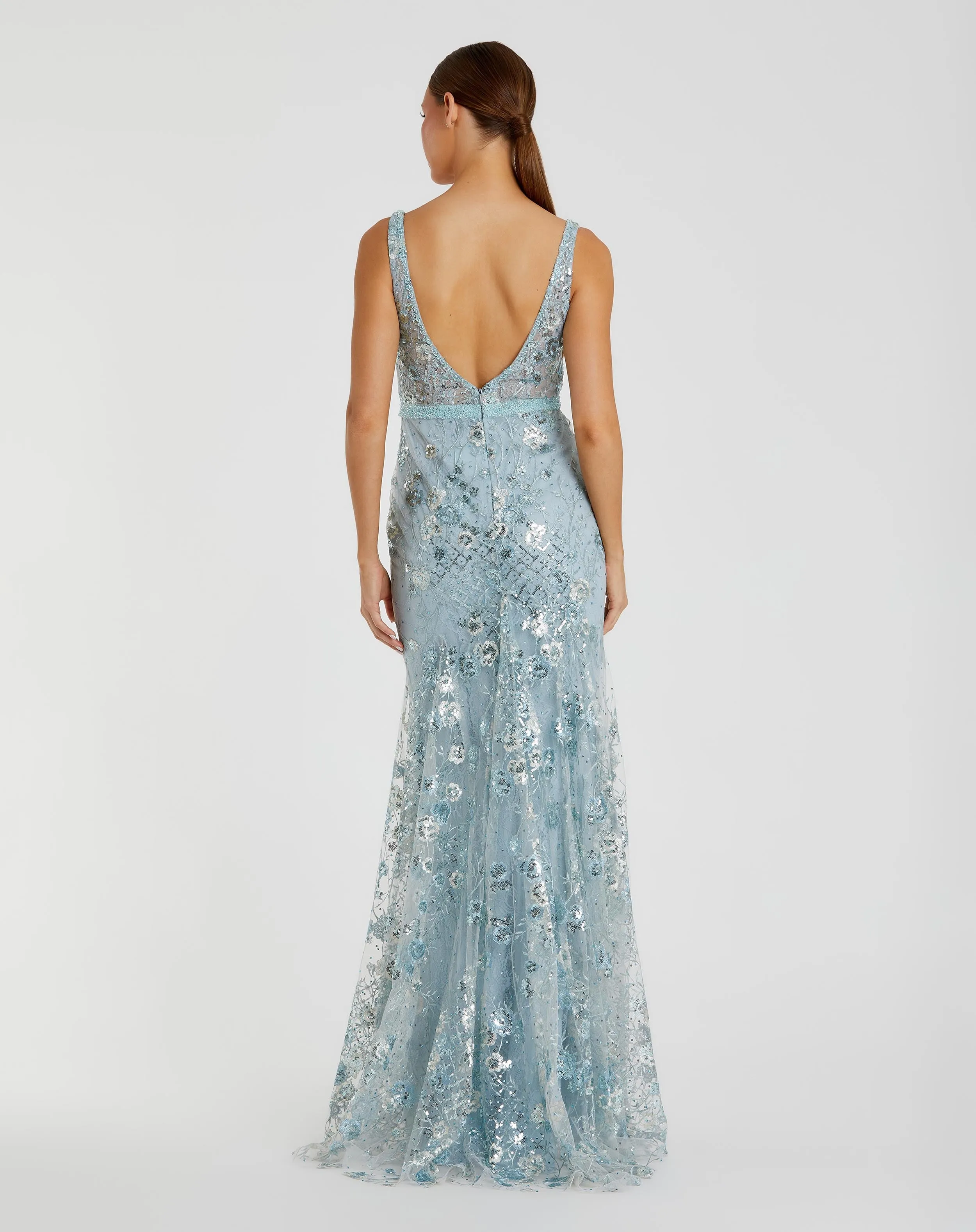 Blue Embellished Sleeveless Plunge Neck Gown sold by Mac Duggal product image thumbnail 3