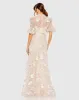 Pink Queen Anne Puff Sleeve A-Line Gown sold by Mac Duggal