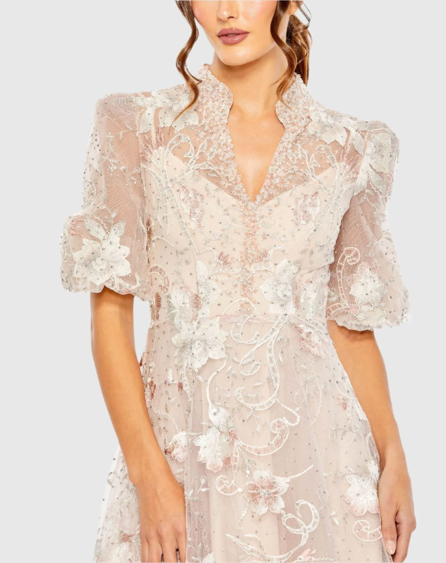 Pink Queen Anne Puff Sleeve A-Line Gown sold by Mac Duggal product image thumbnail 2