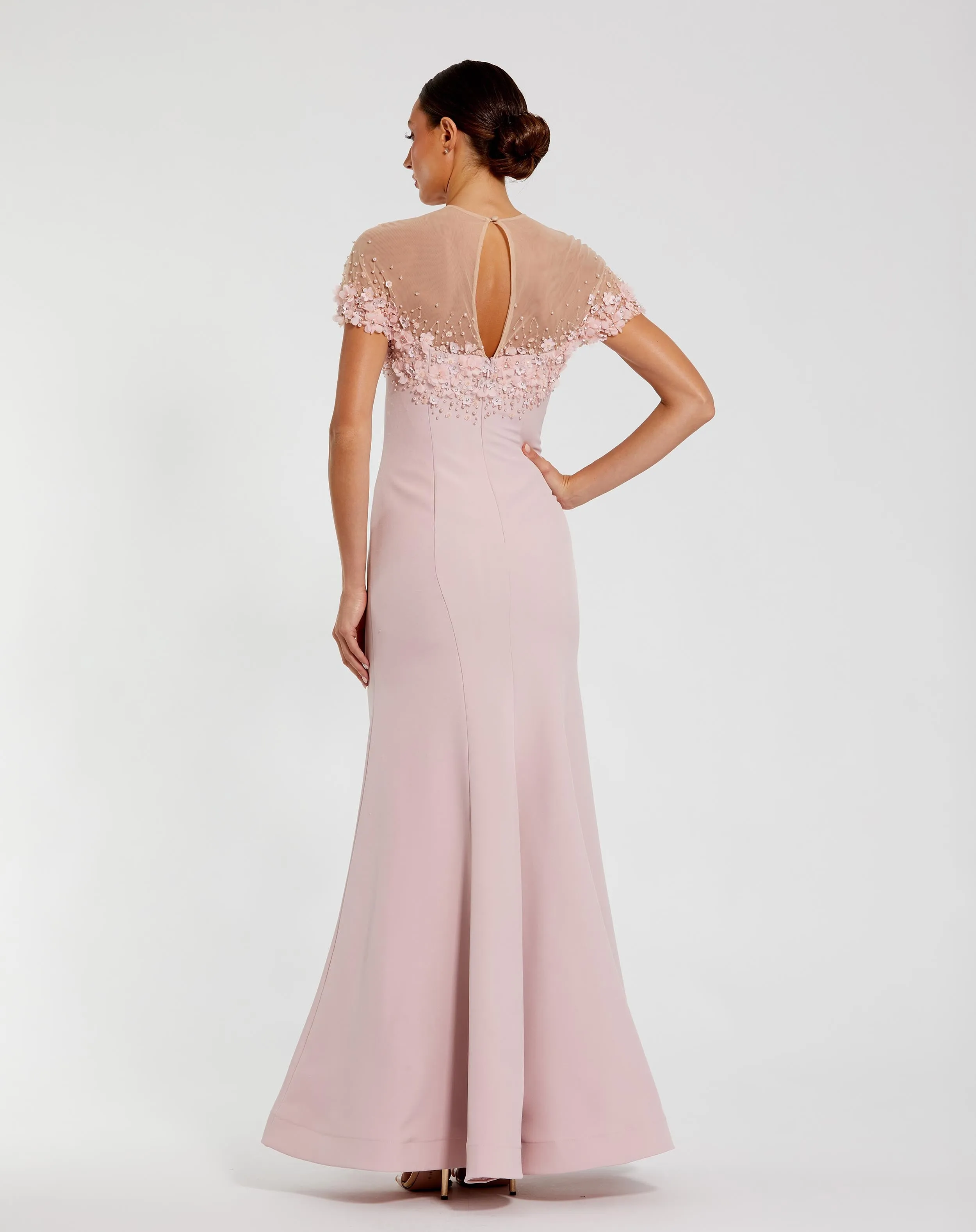 Pink Crepe Mermaid Gown With Beaded Illusion Neck sold by Mac Duggal product image thumbnail 3
