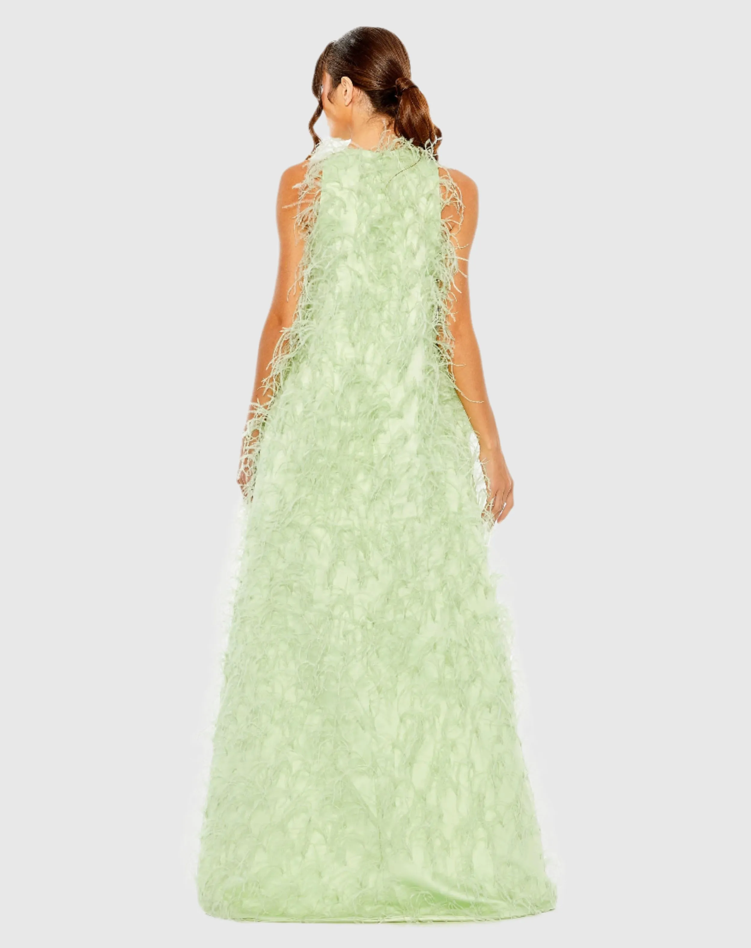 Green Sleeveless Feather Embellished Trapeze Gown sold by Mac Duggal product image thumbnail 3