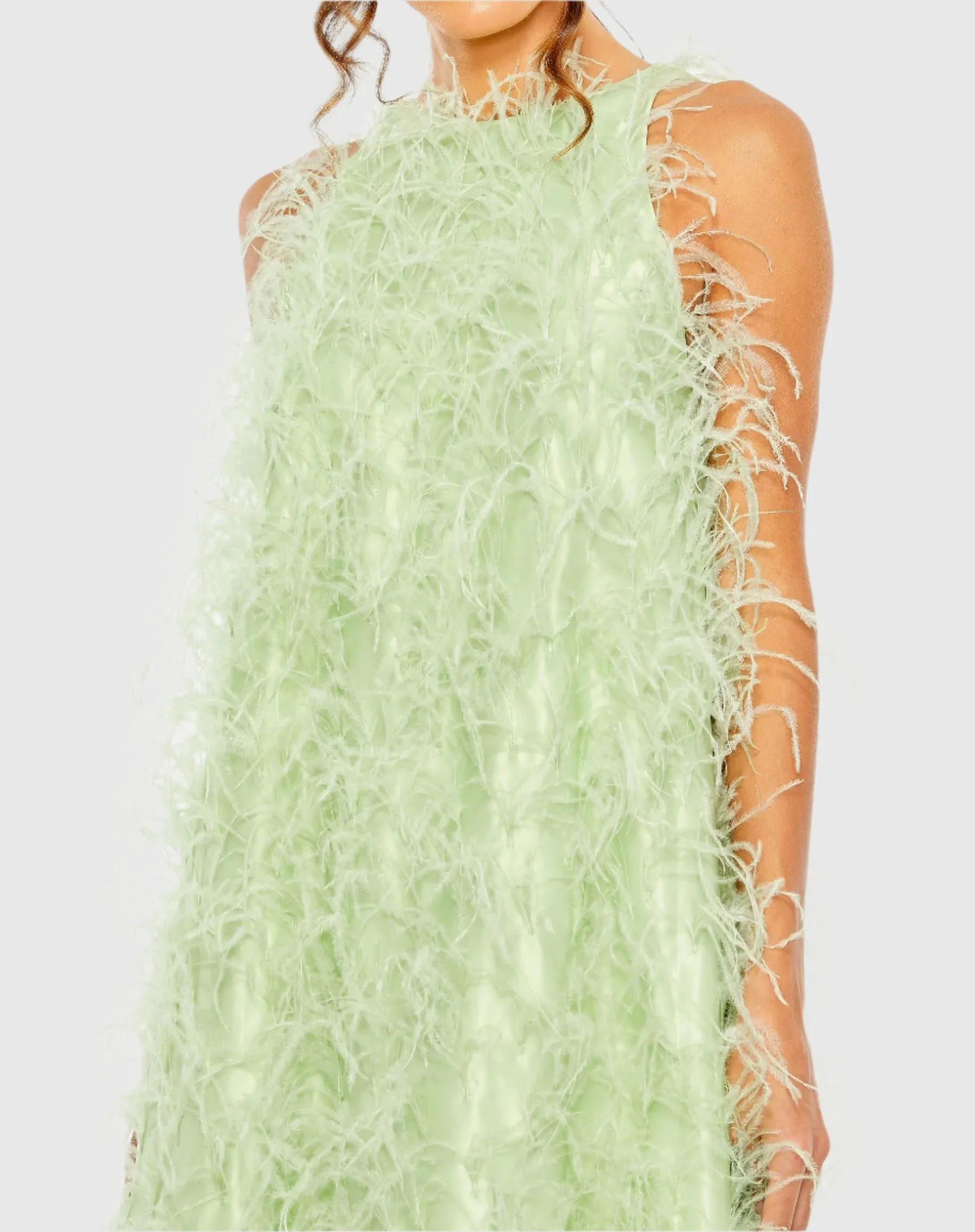 Green Sleeveless Feather Embellished Trapeze Gown sold by Mac Duggal product image thumbnail 2
