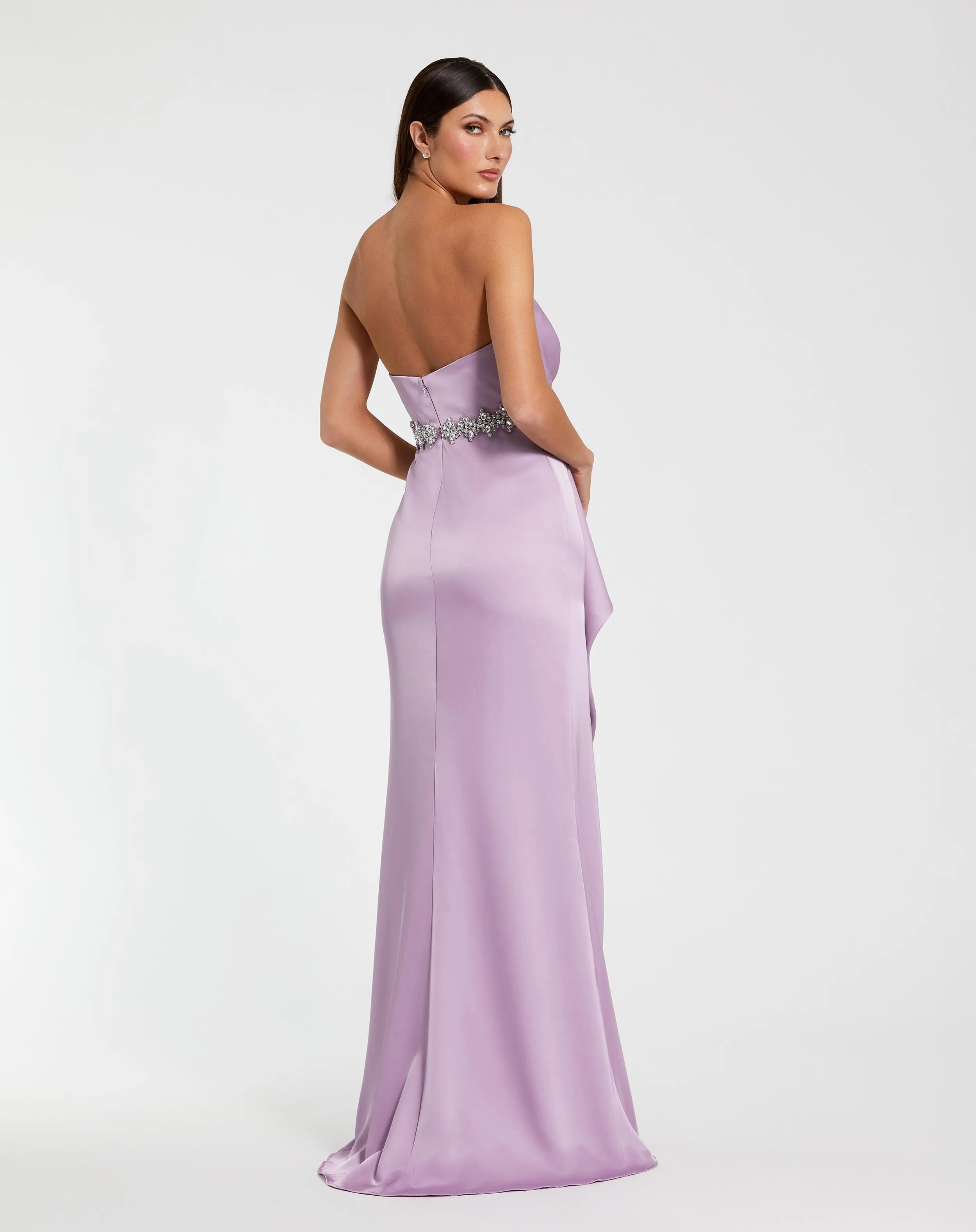 Purple Strapless Satin Gown With Embellished Belt Detail sold by Mac Duggal product image thumbnail 3