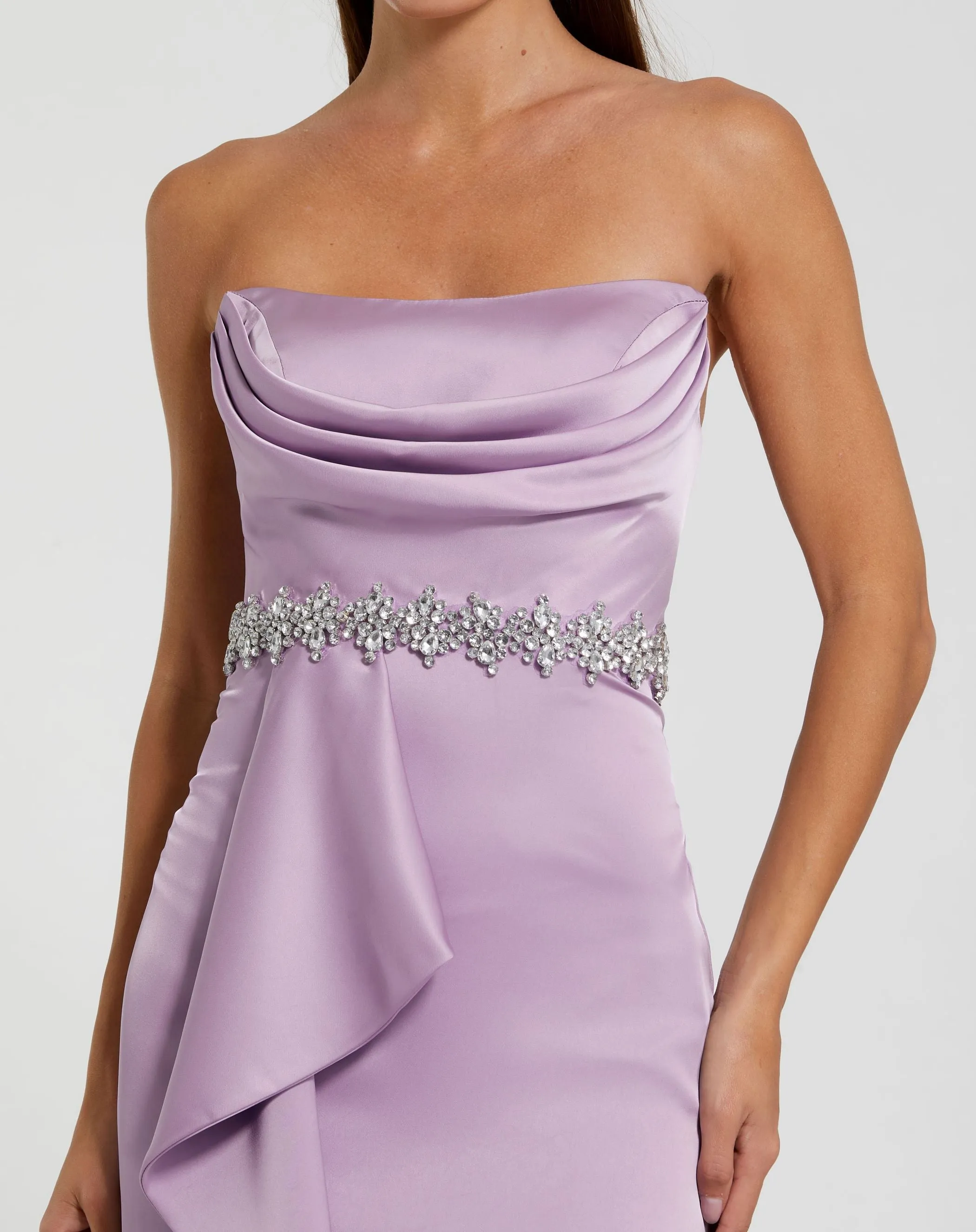 Purple Strapless Satin Gown With Embellished Belt Detail sold by Mac Duggal product image thumbnail 2