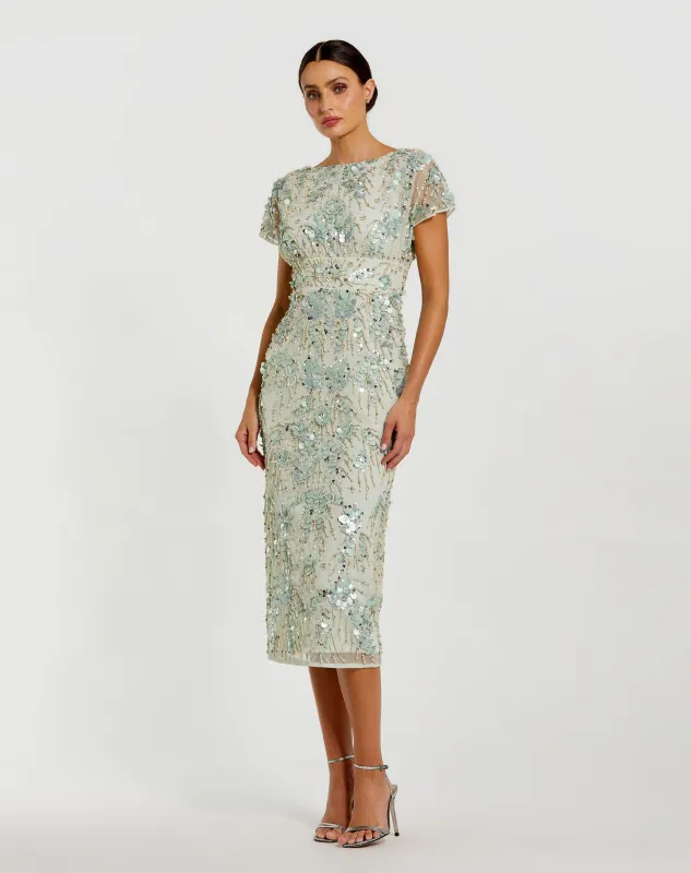 Green Embellished Mesh Fitted Cap Sleeve Cocktail Dress sold by Mac Duggal