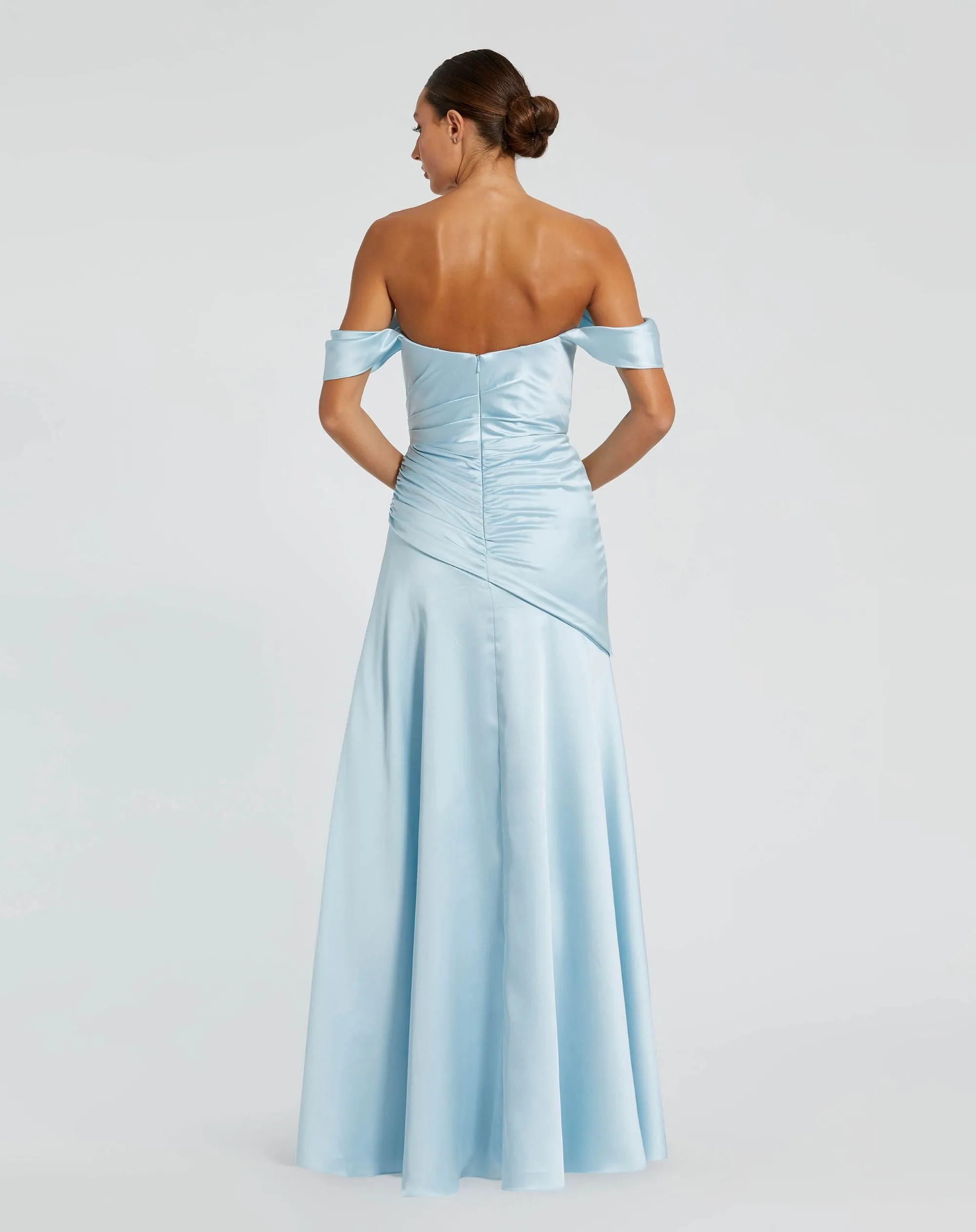 Blue Satin Off The Shoulder Crossover Gown sold by Mac Duggal product image thumbnail 3