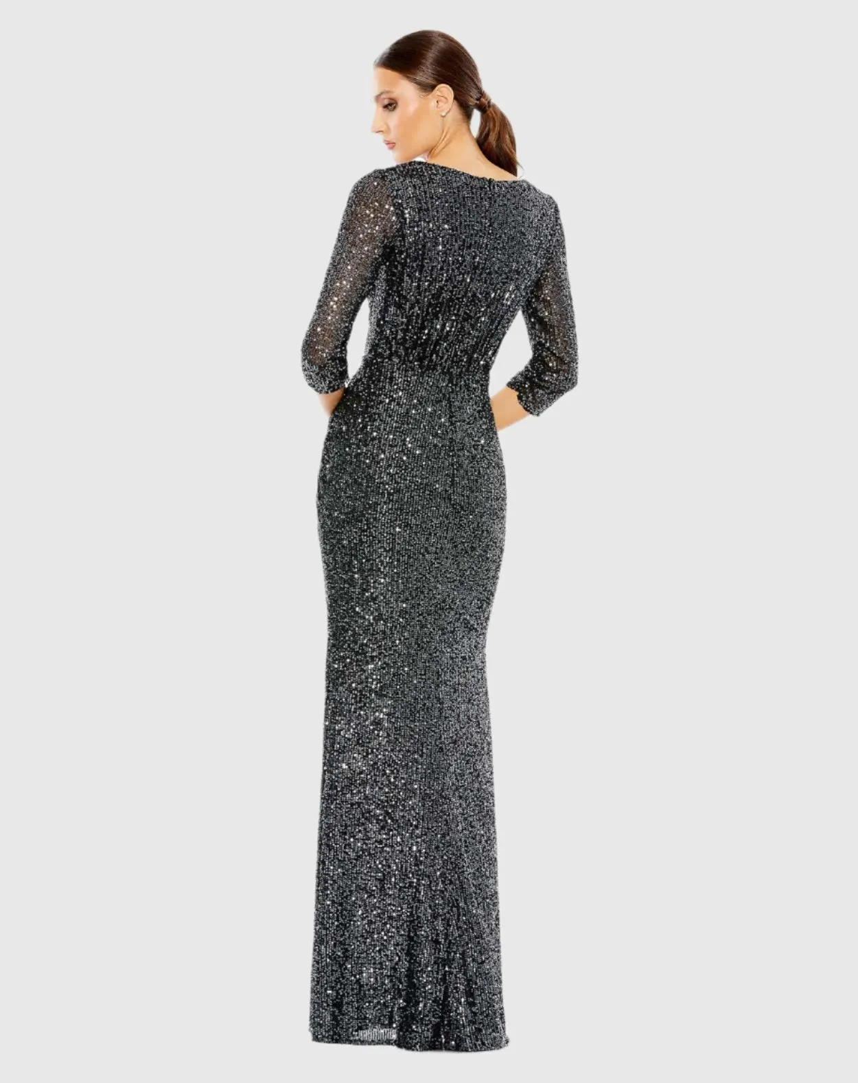 Gray Sequined Draped 3/4 Sleeve Gown sold by Mac Duggal product image thumbnail 3