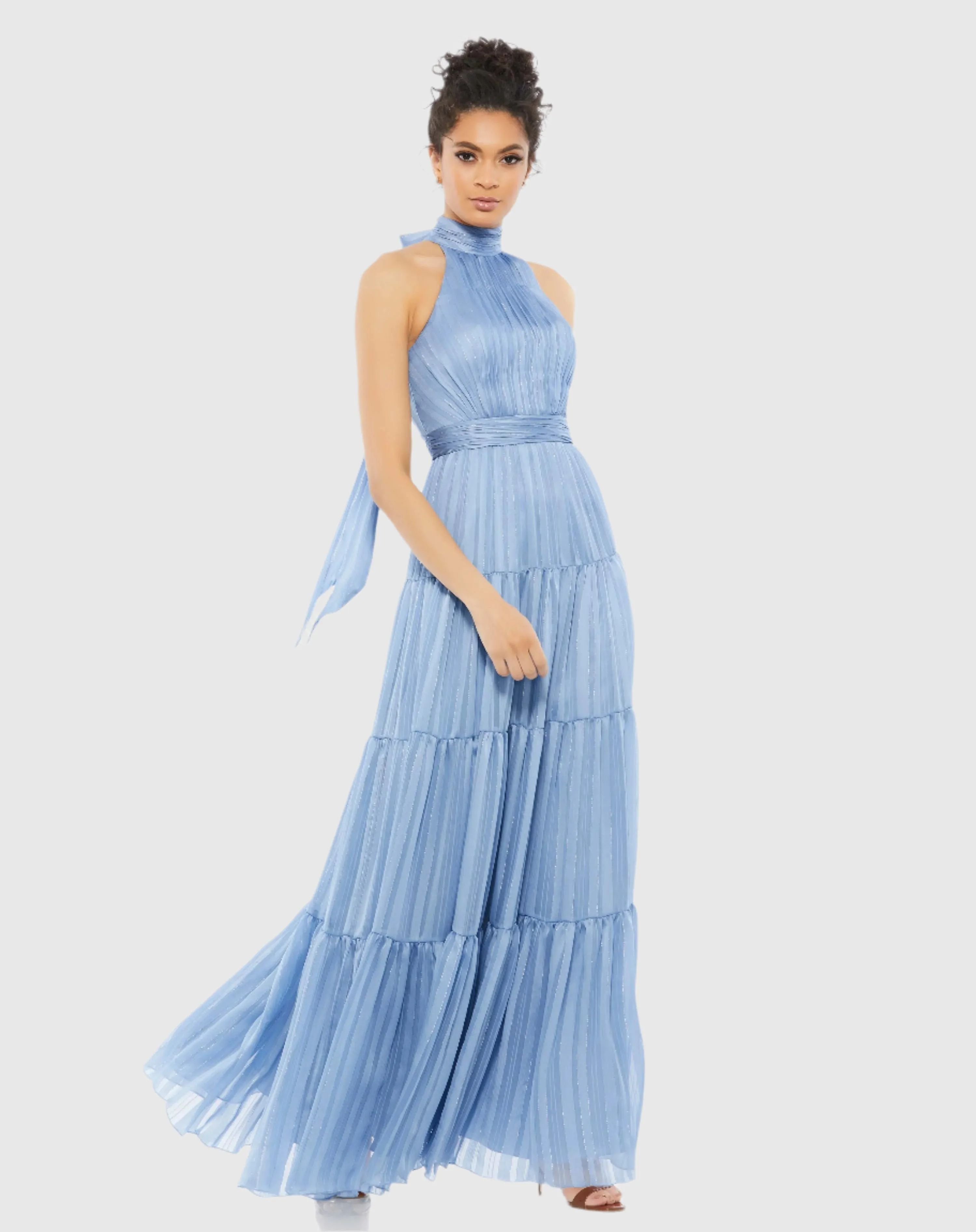 Blue Tie Halter Neck Tiered Gown sold by Mac Duggal