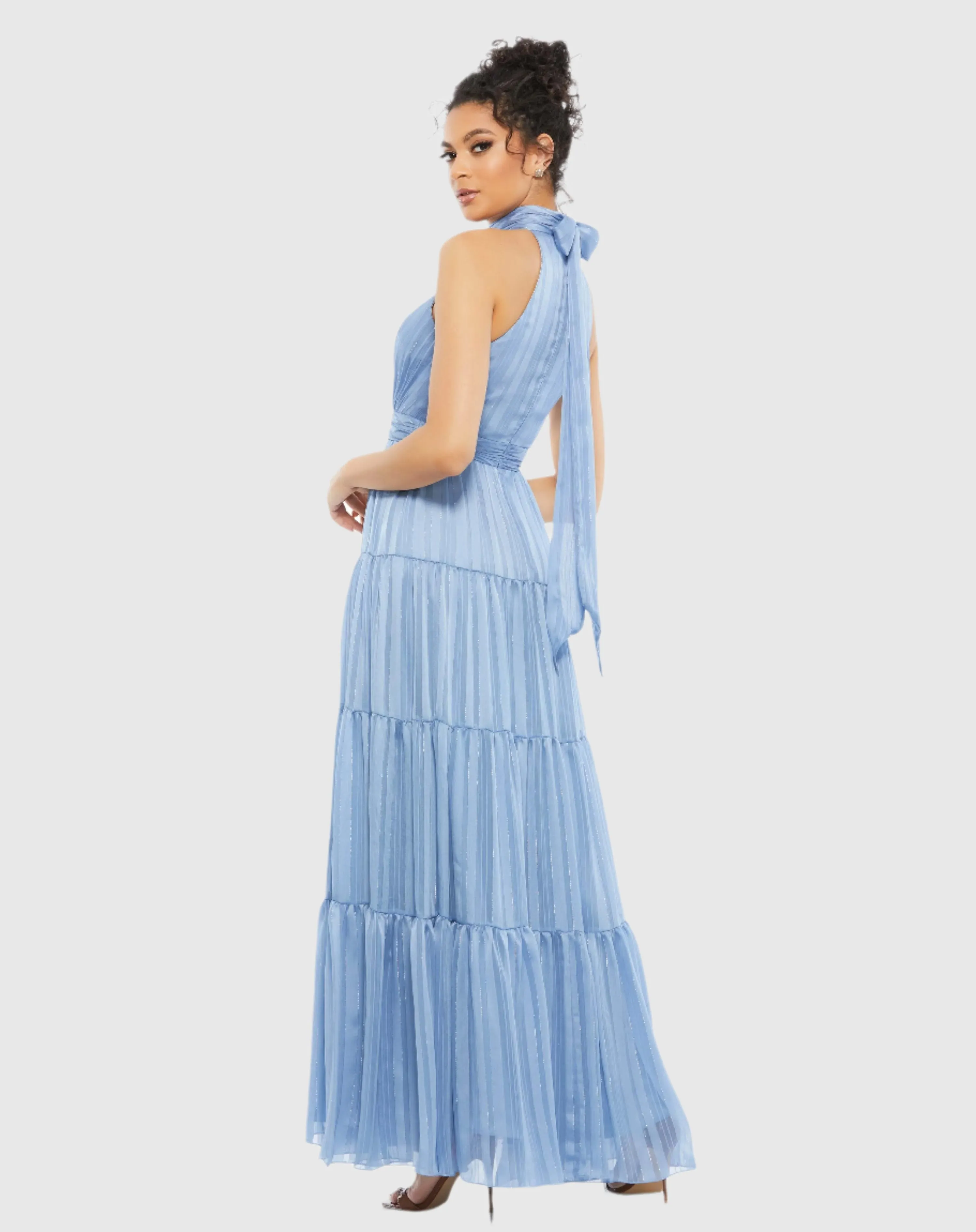 Blue Tie Halter Neck Tiered Gown sold by Mac Duggal product image thumbnail 3