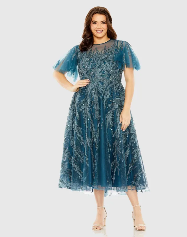 Pink Queen Anne Puff Sleeve A-Line Gown | Parallel