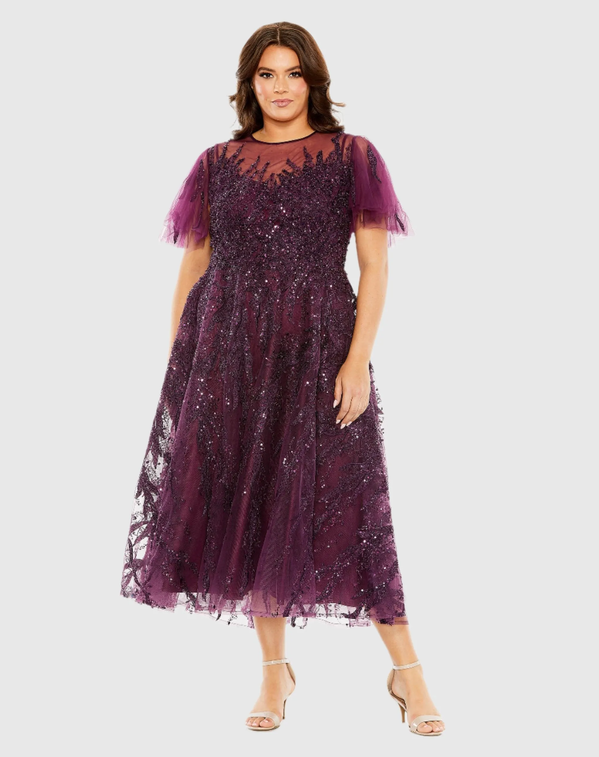 High Neck Flutter Sleeve A Line Embellished Dress sold by Mac Duggal product image thumbnail 3