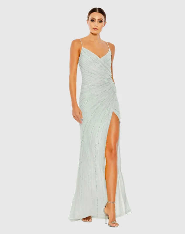 Beaded Sleeveless Faux Wrap Gown sold by Mac Duggal