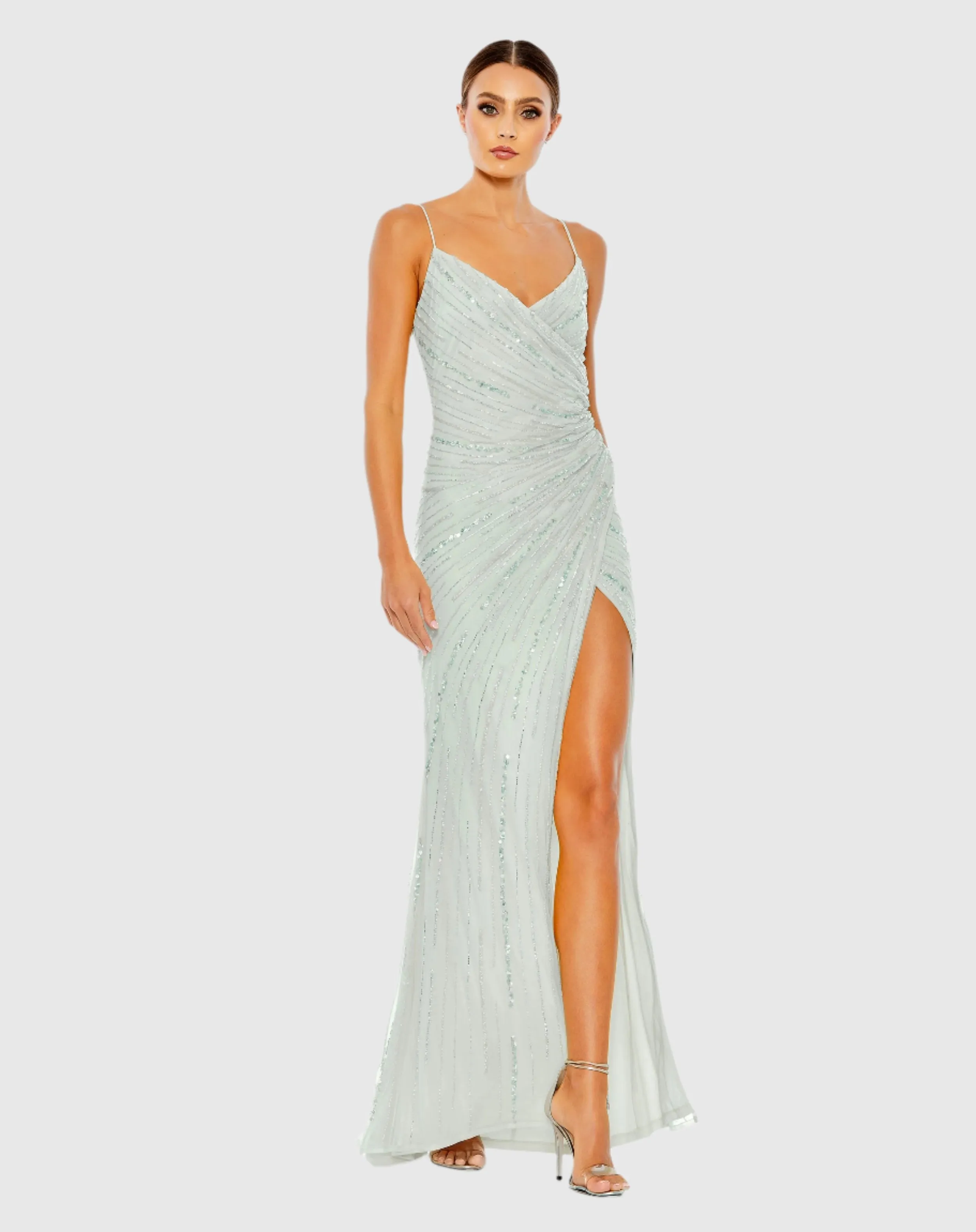 Beaded Sleeveless Faux Wrap Gown sold by Mac Duggal