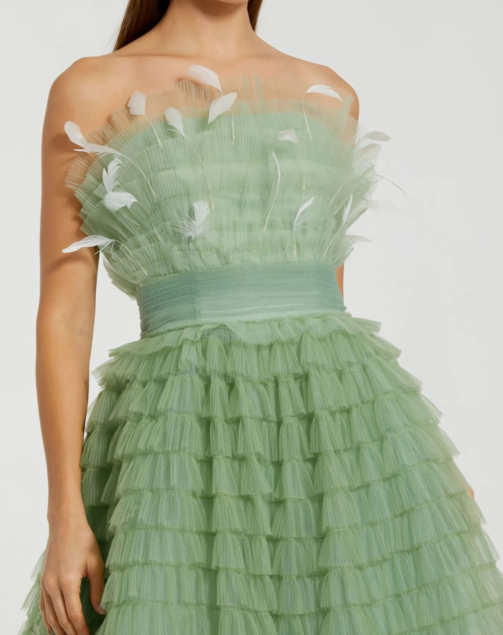 Green Strapless Ruffle Gown with Feathers sold by Mac Duggal product image thumbnail 2