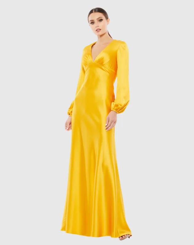 Yellow Charmeuse Empire Waist Blouson Sleeve Gown sold by Mac Duggal