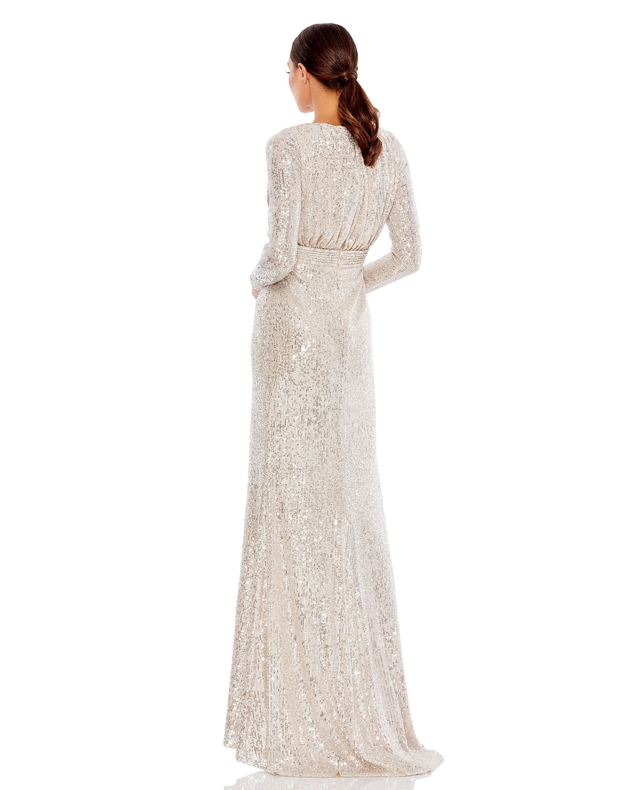 Silver Sequined Long Sleeve Gown sold by Mac Duggal product image thumbnail 3