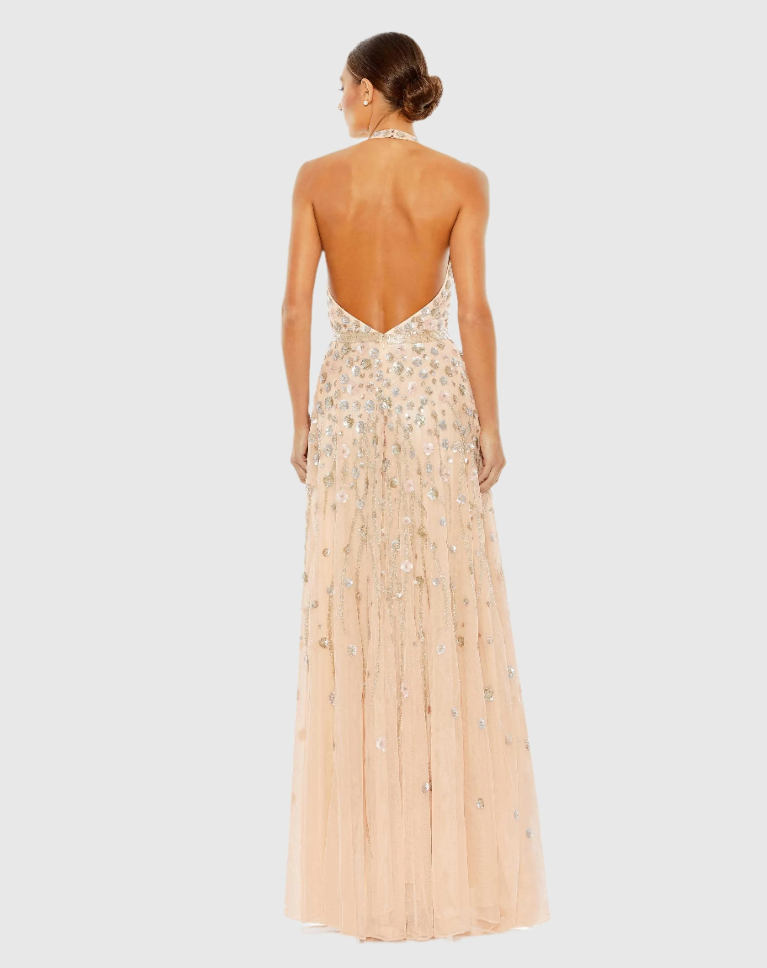 Pink Floral Embellished Halter Strap A Line Gown sold by Mac Duggal product image thumbnail 3