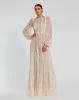 High Neck Long Sleeve A-line Gown With Pearl Beading sold by Mac Duggal