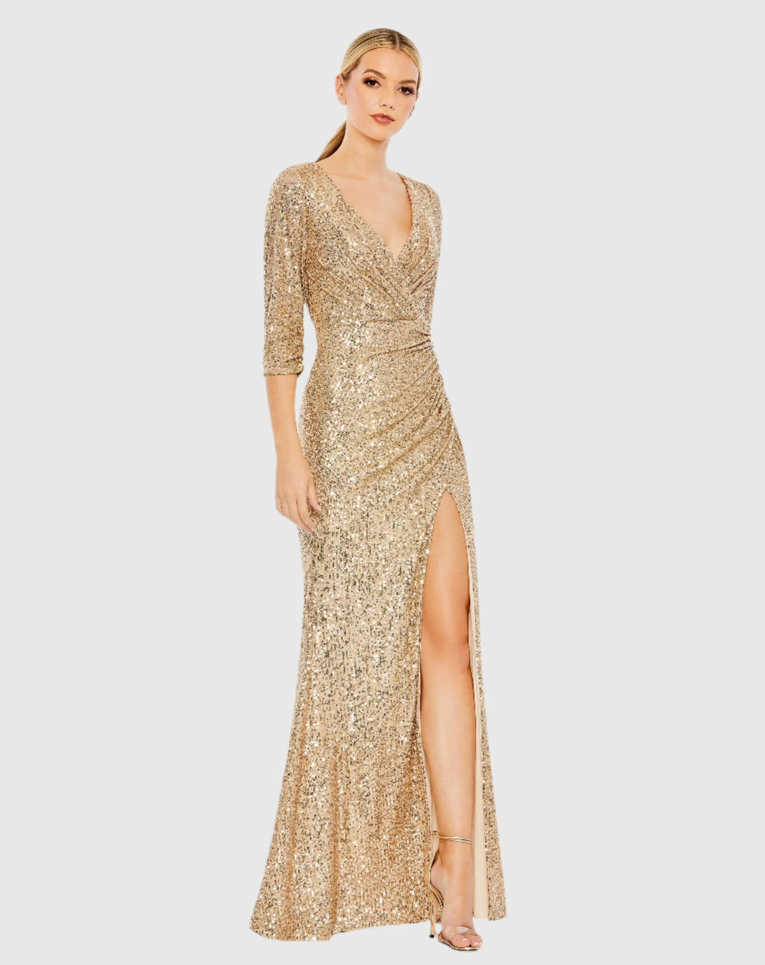Sequined Draped 3/4 Sleeve Gown sold by Mac Duggal product image thumbnail 2