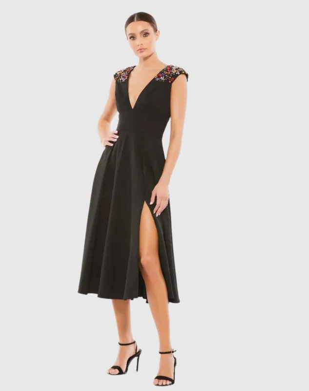 Beaded Cap Sleeve A Line Midi Dress sold by Mac Duggal