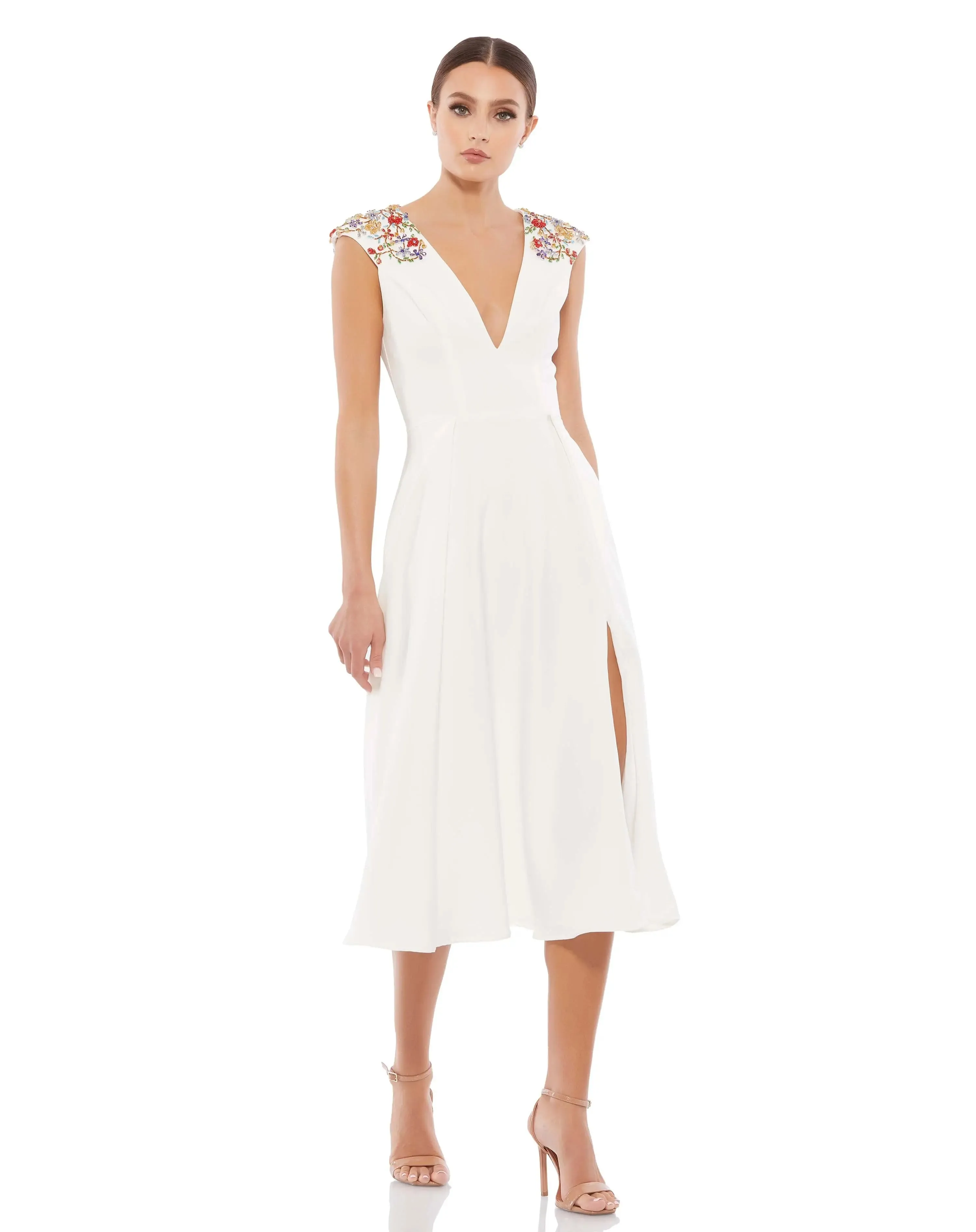 Beaded Cap Sleeve A Line Midi Dress sold by Mac Duggal product image thumbnail 3