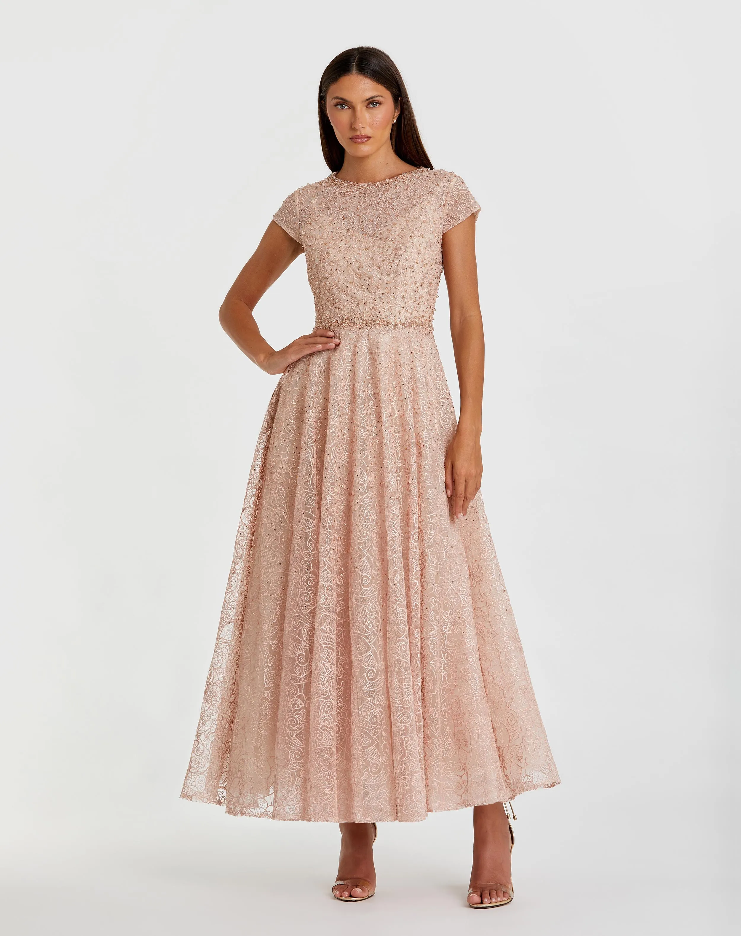 Pink Embellished Cap Sleeve A Line Dress sold by Mac Duggal