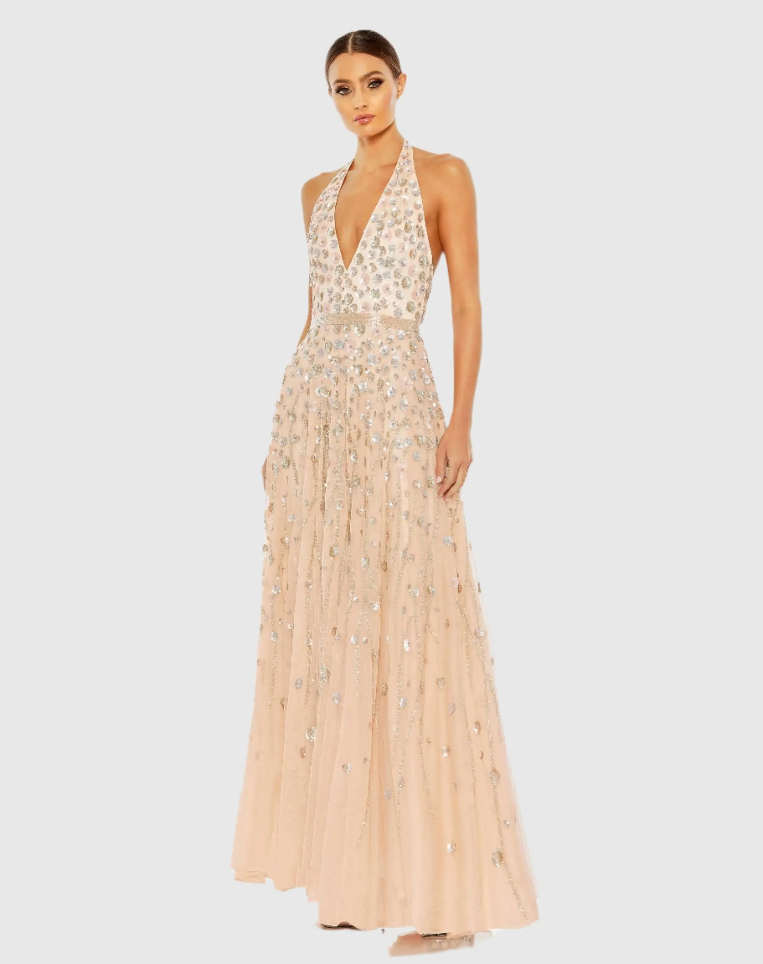 Floral Embellished Halter Strap A Line Gown sold by Mac Duggal