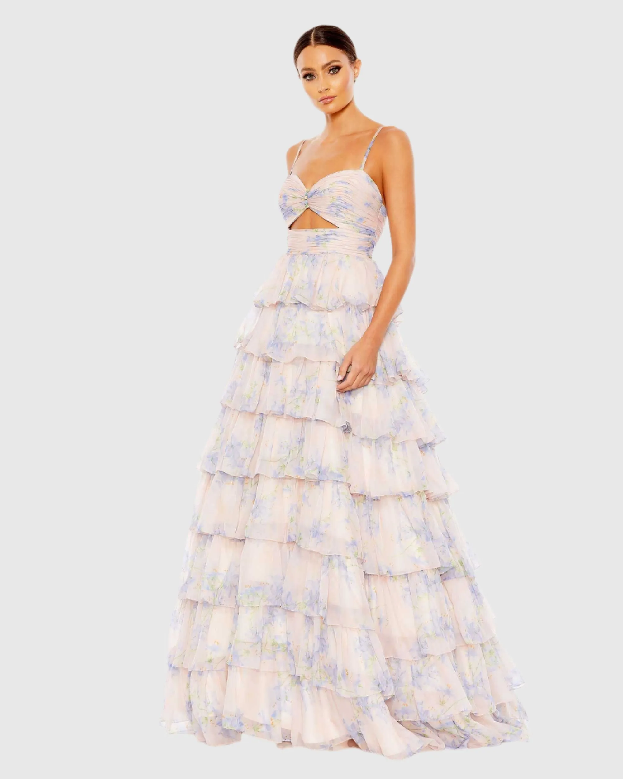 Floral Cut Out Ruffle Tiered Gown sold by Mac Duggal product image thumbnail 3