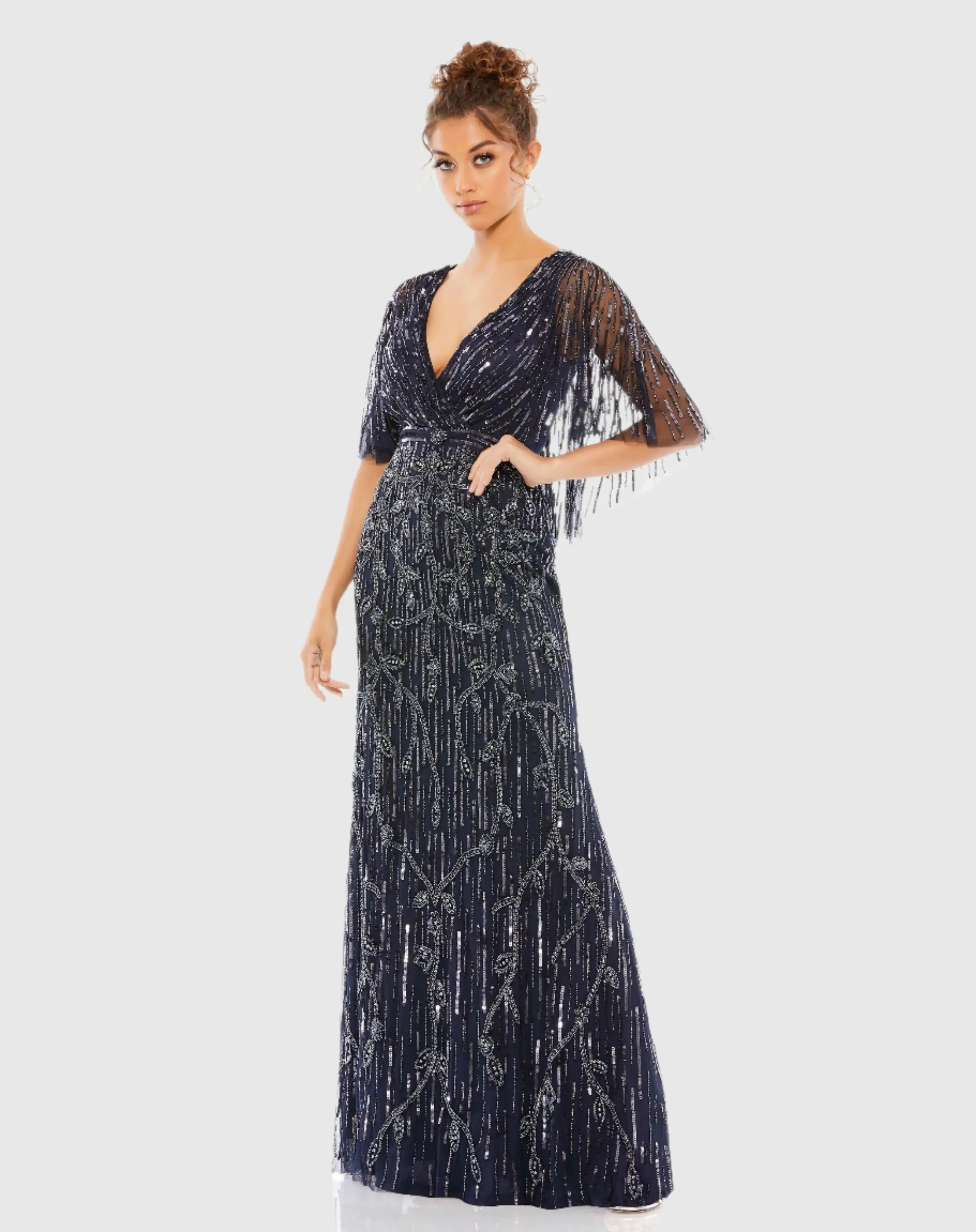 Embellished Cap Sleeve Faux Wrap Trumpet Gown sold by Mac Duggal product image thumbnail 2