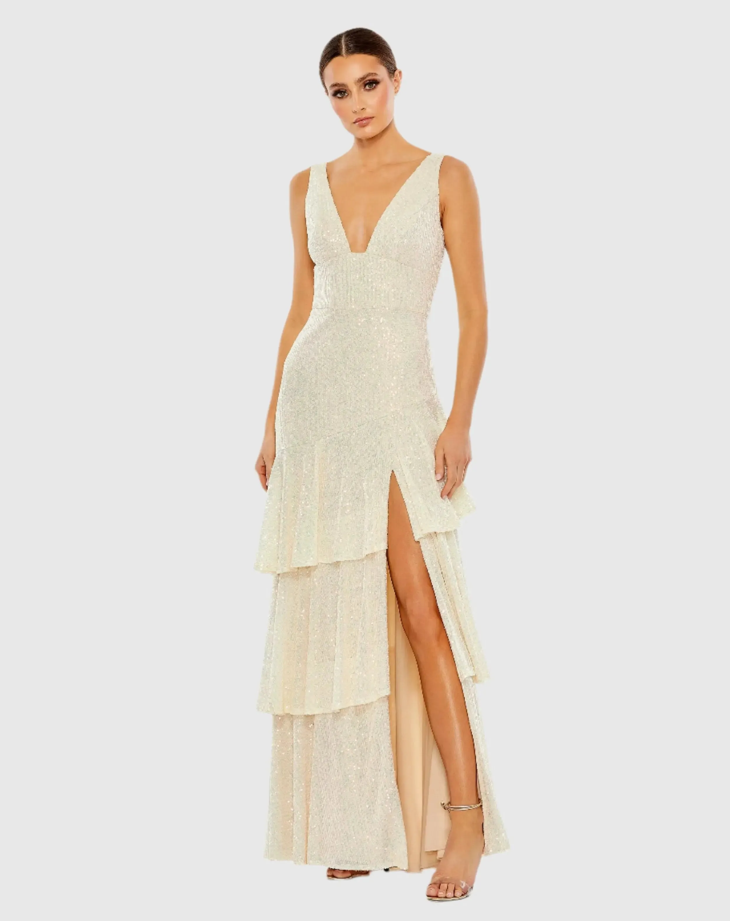 Sequin Asymmetrical Ruffle Tiered Gown sold by Mac Duggal product image thumbnail 2