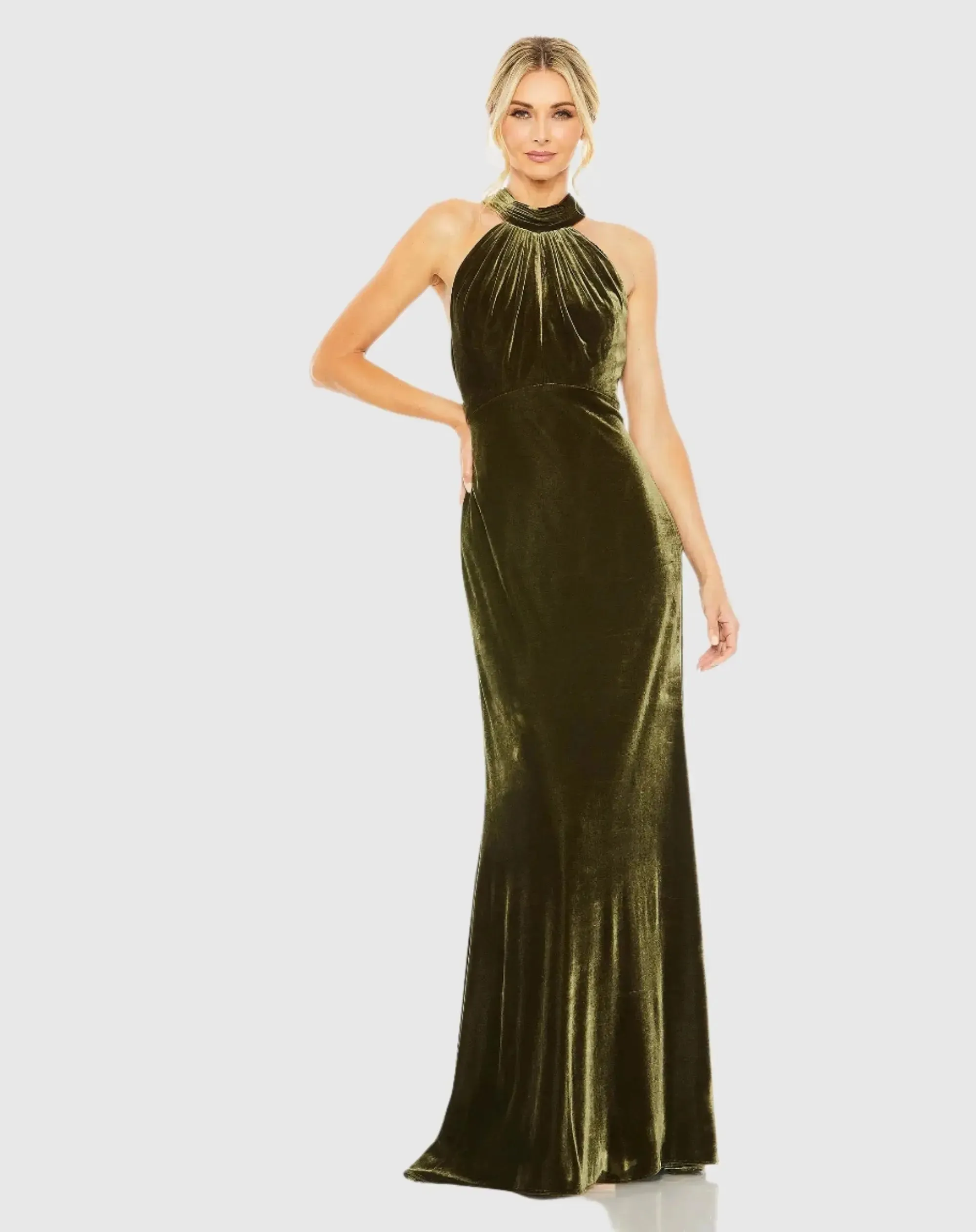 Halter Tie Front Slit Velvet Column Gown sold by Mac Duggal product image thumbnail 2