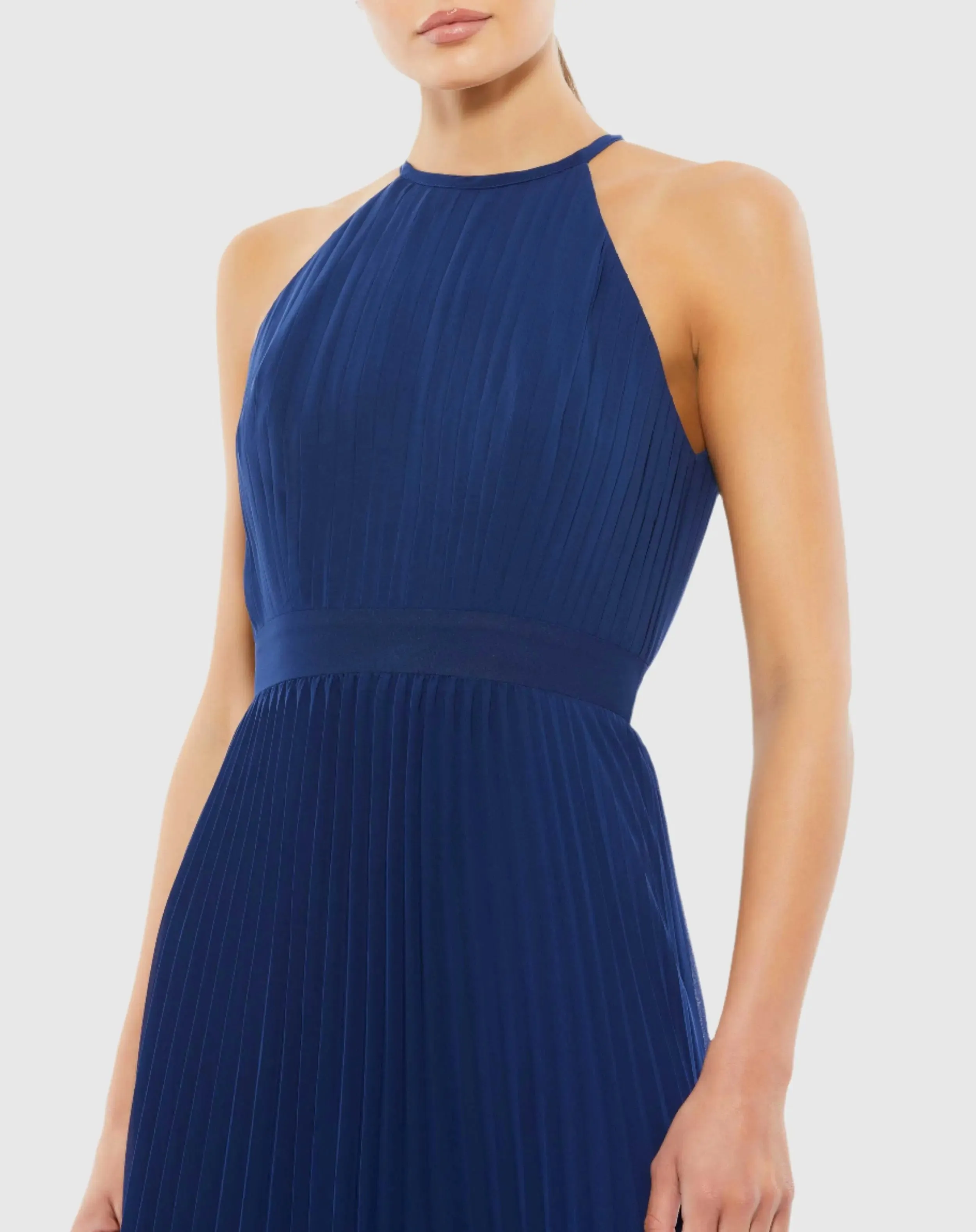 Navy Pleated Halter Neck Flowy Gown sold by Mac Duggal product image thumbnail 2