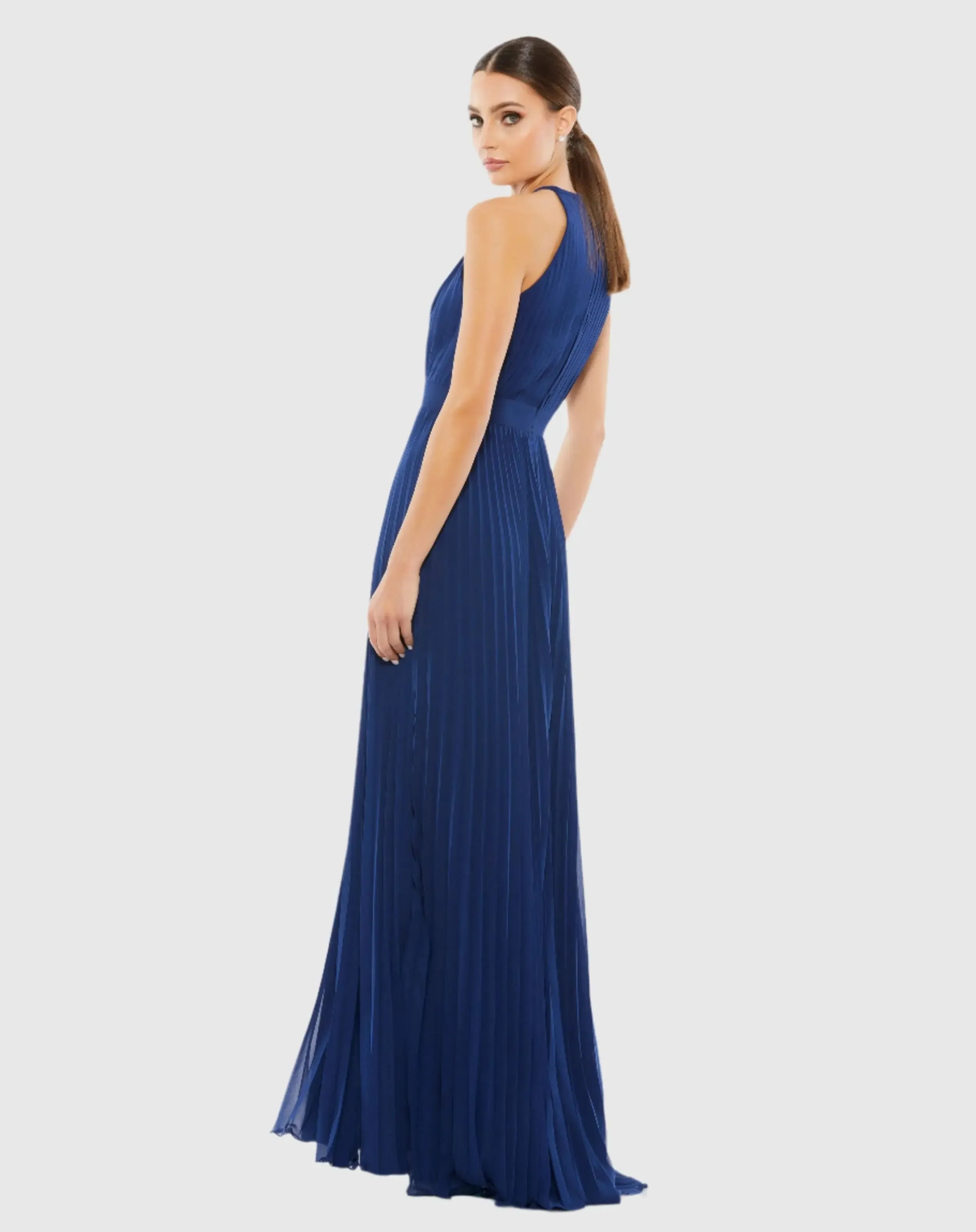 Navy Pleated Halter Neck Flowy Gown sold by Mac Duggal product image thumbnail 3