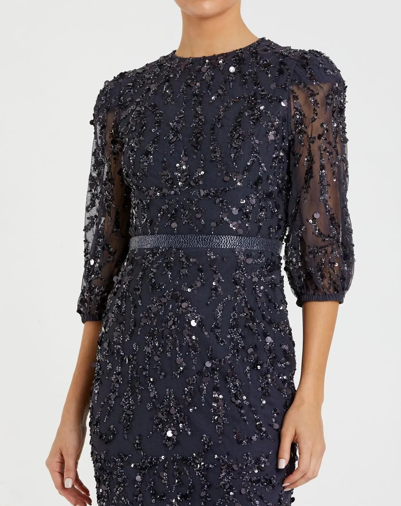 Navy Elbow Sleeve Embellished Gown sold by Mac Duggal product image thumbnail 2