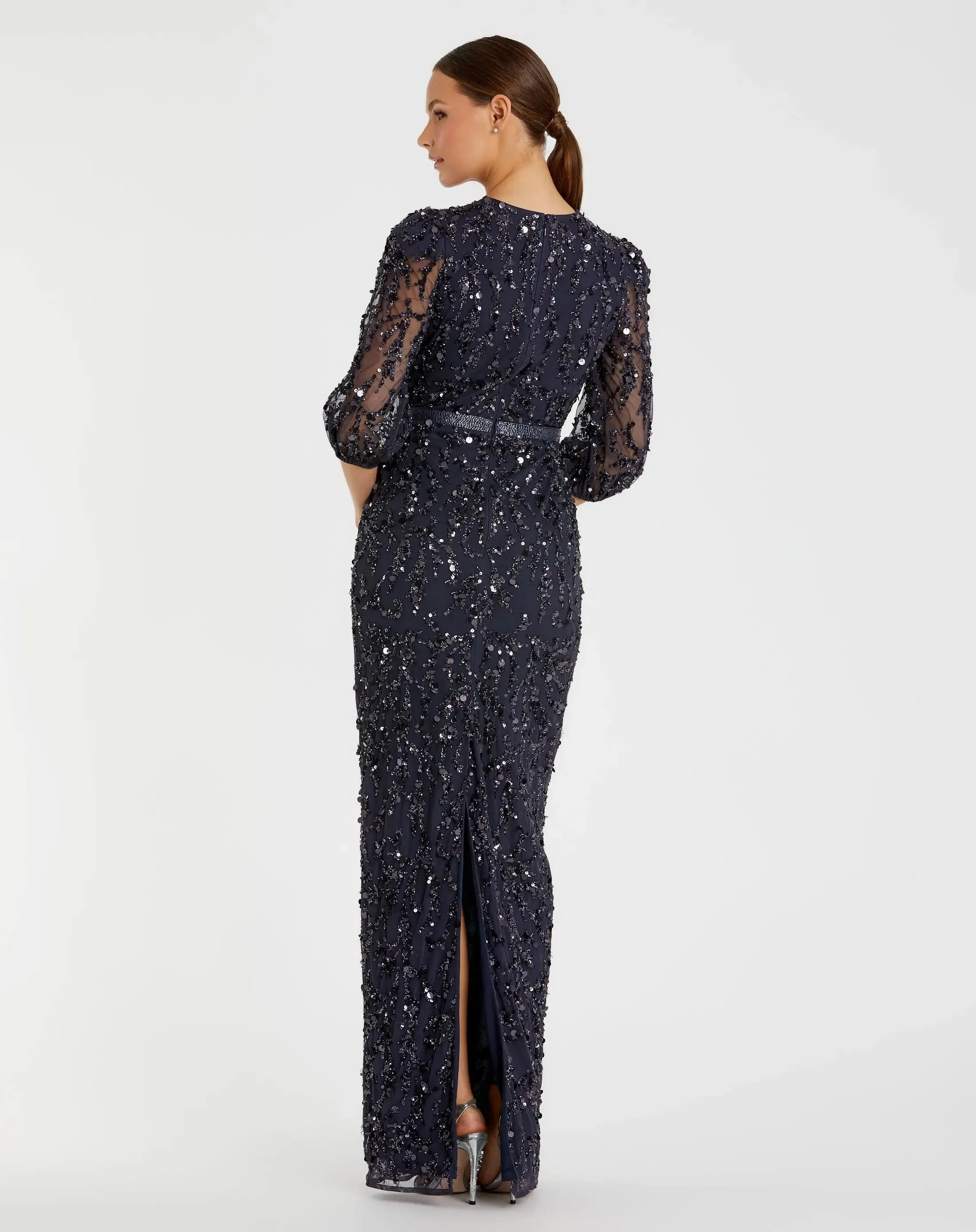 Navy Elbow Sleeve Embellished Gown sold by Mac Duggal product image thumbnail 3